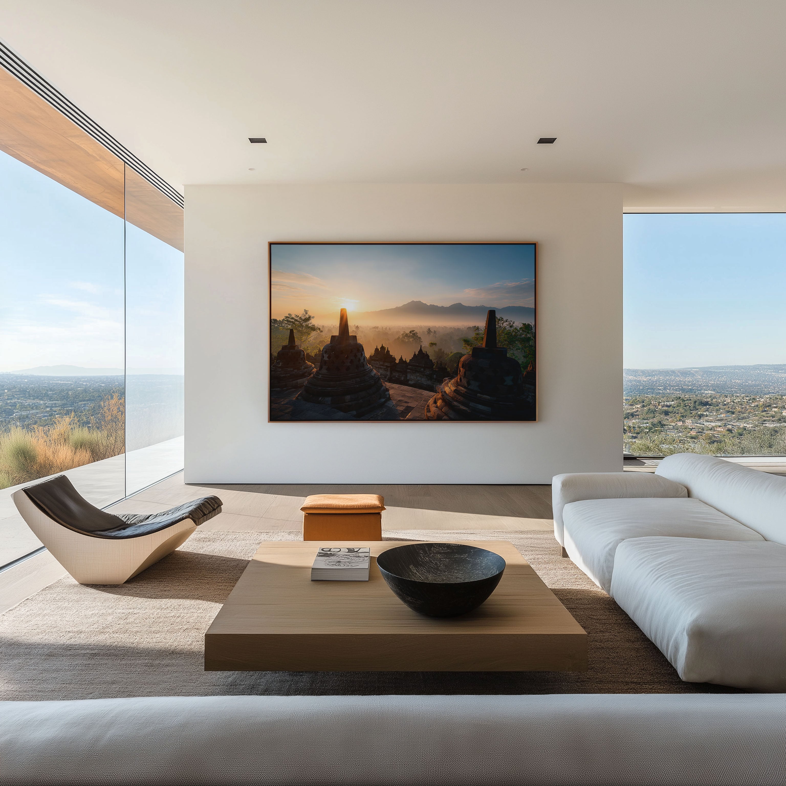 Borobudur Temple Sunrise Wall Art Print – Indonesia Misty Landscape Canvas