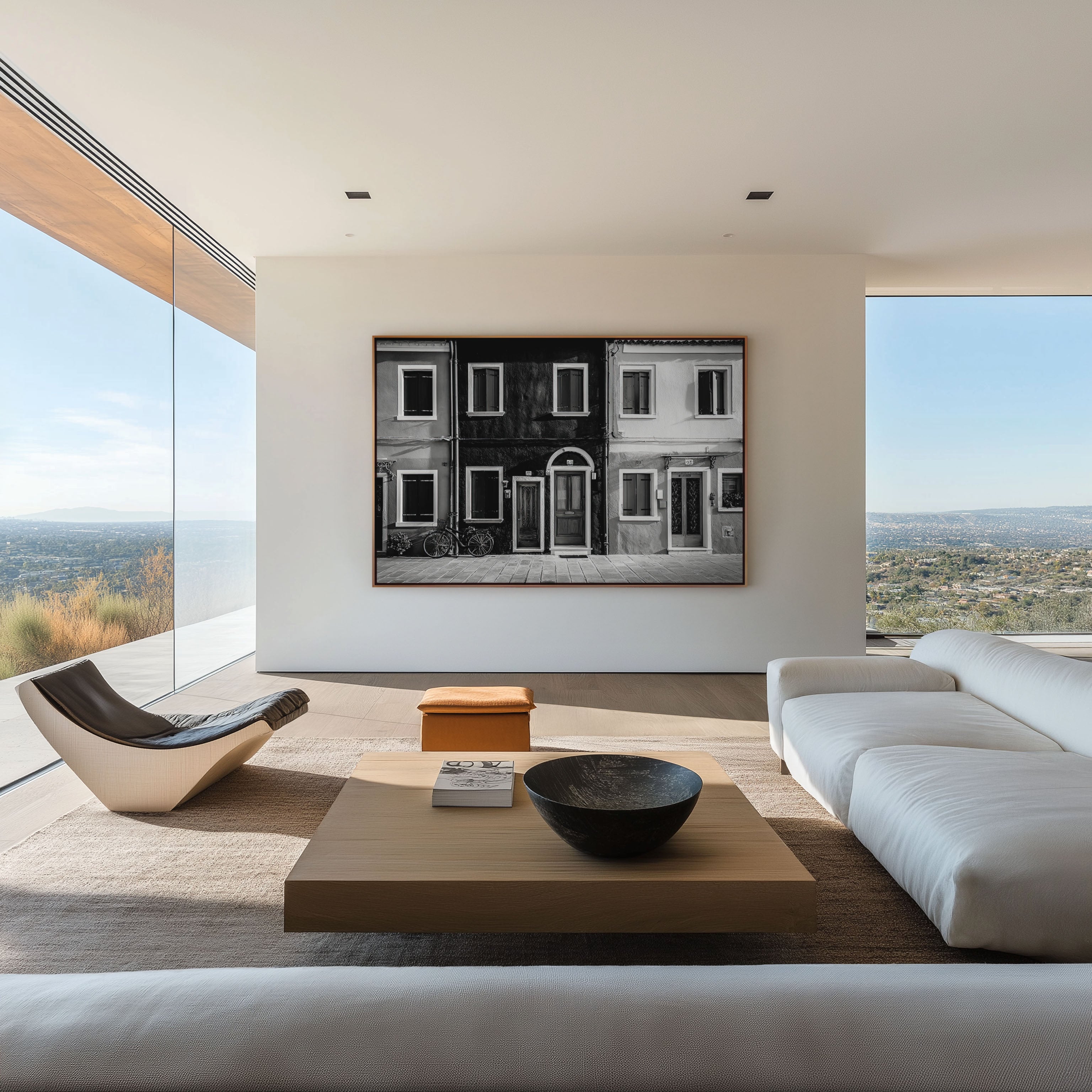 European Street Houses Wall Art – Black and White Minimalist Architecture Print