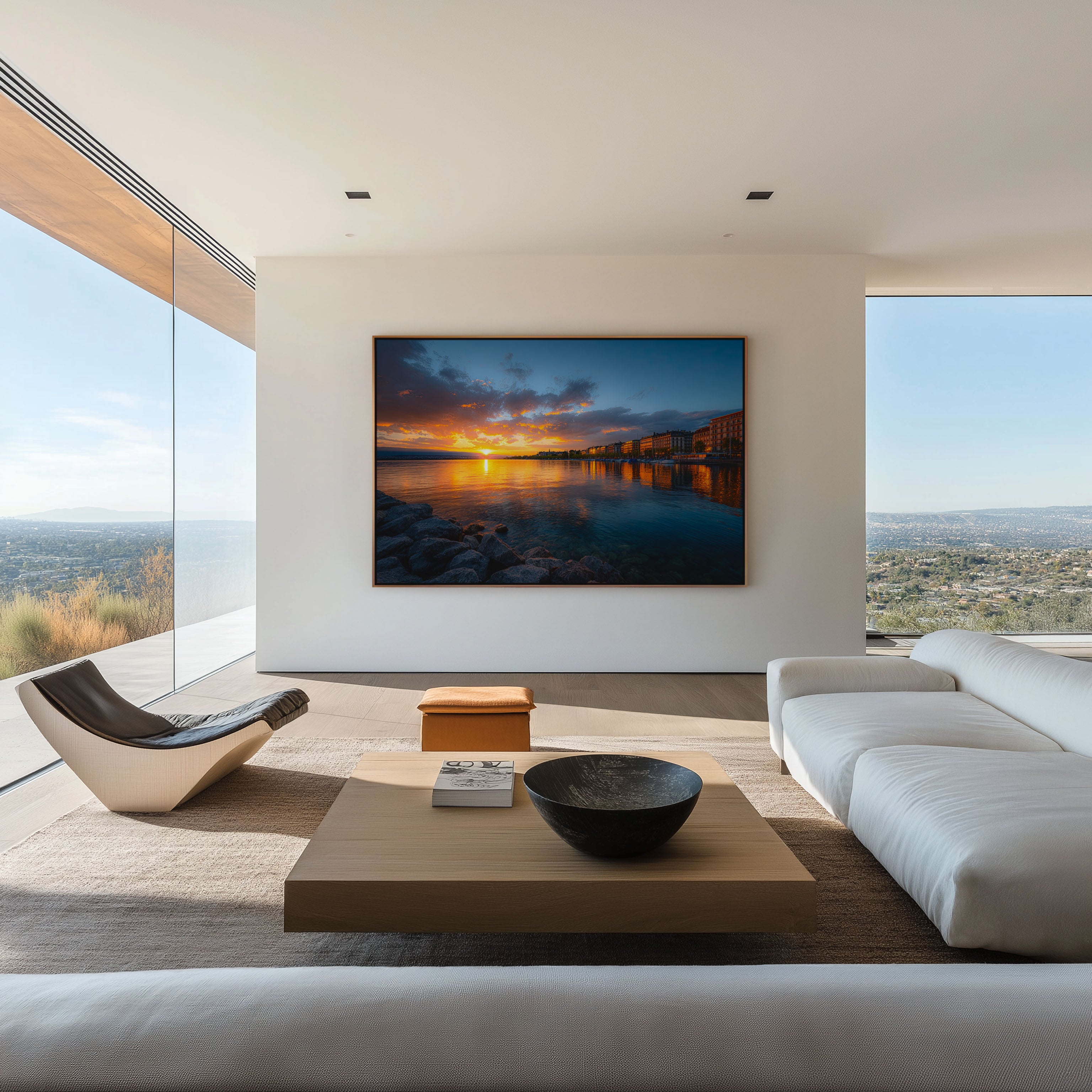 Geneva Switzerland Lake Sunset Wall Art Print – Lake Geneva Cityscape Canvas