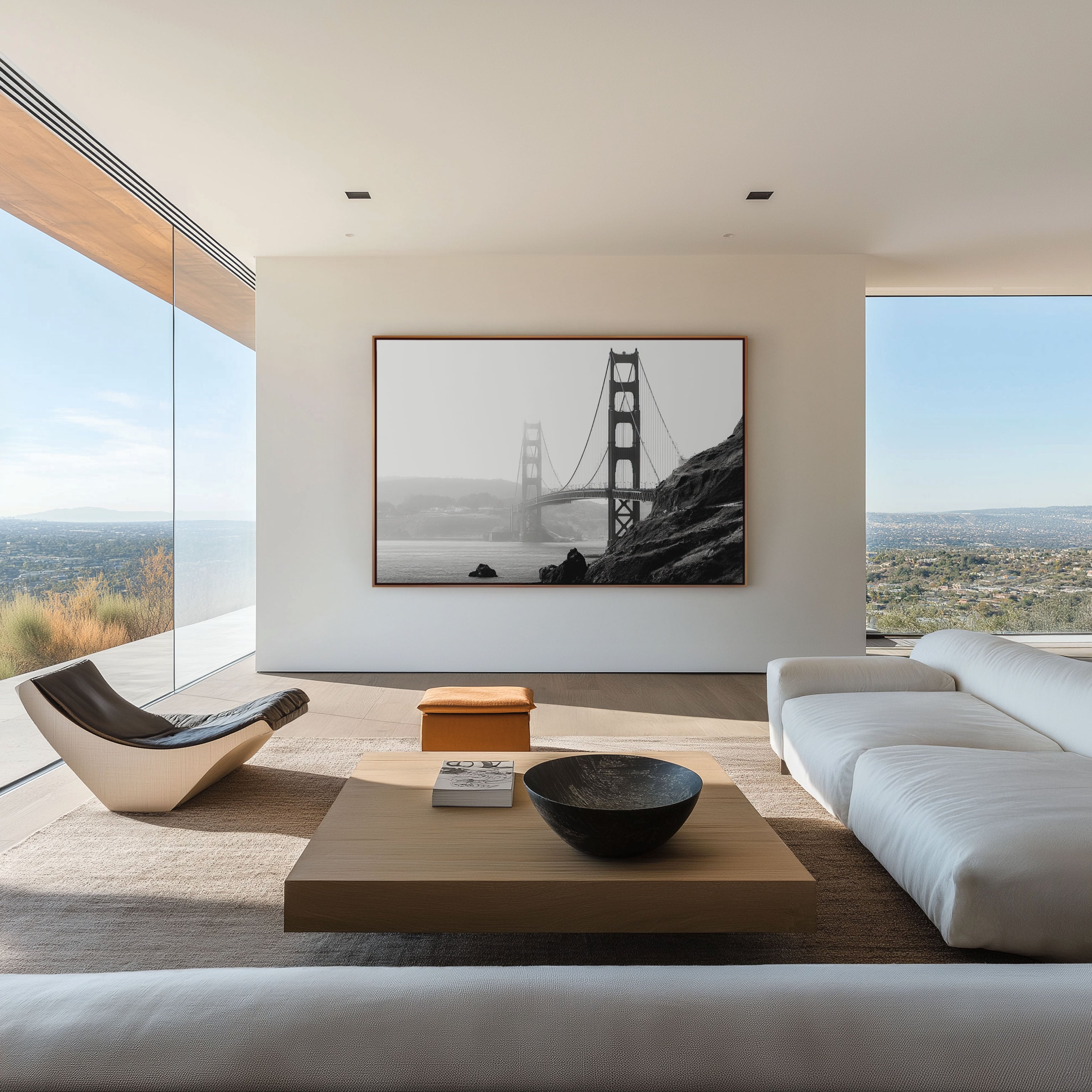 Golden Gate Bridge Minimal Black & White Wall Art Print