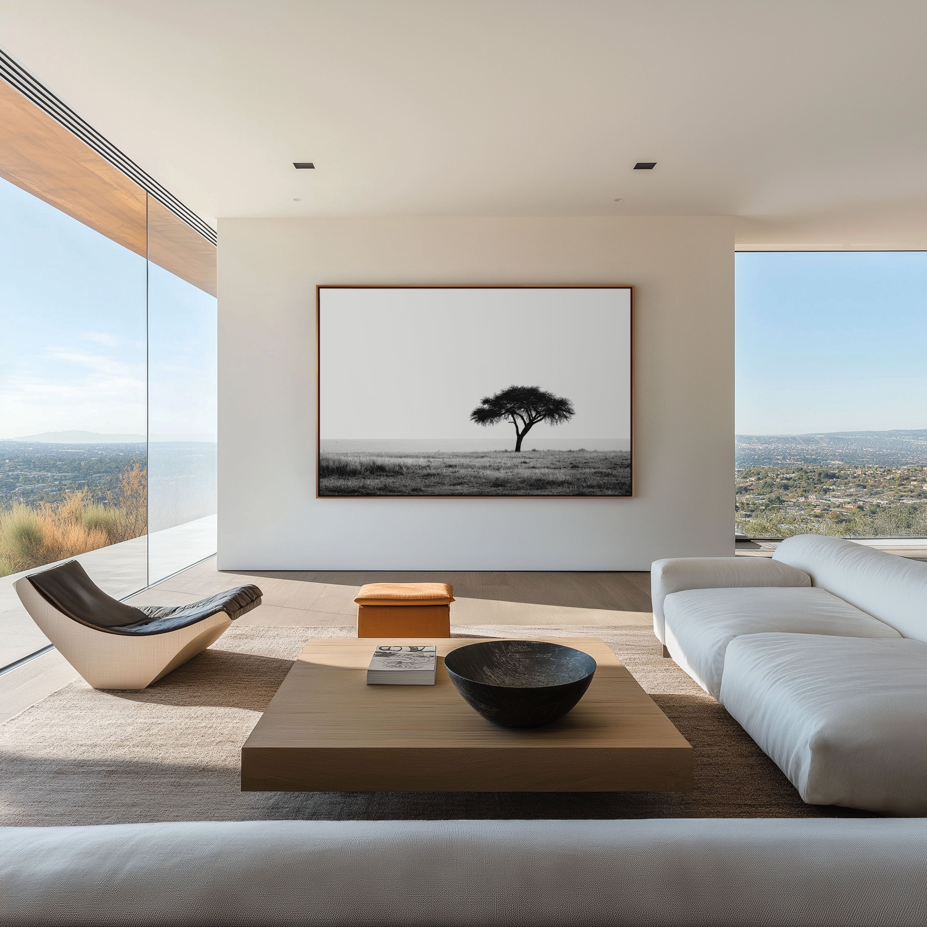 Lone Acacia Tree African Savannah Print | Black and White Safari Wall Art | Serengeti Minimalist Photography