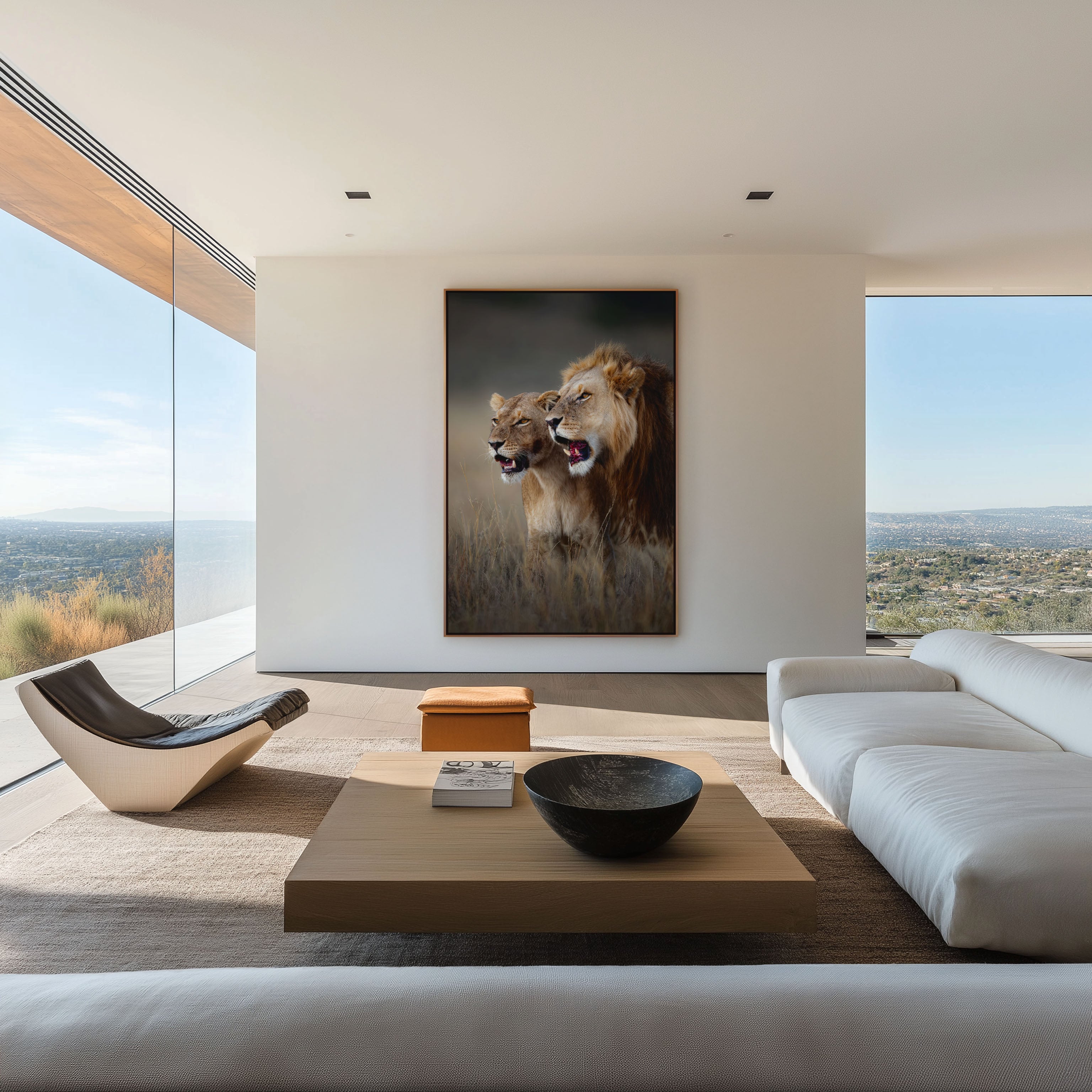 Majestic Lion Pair Wall Art – African Safari Canvas Print, Powerful Wildlife Decor