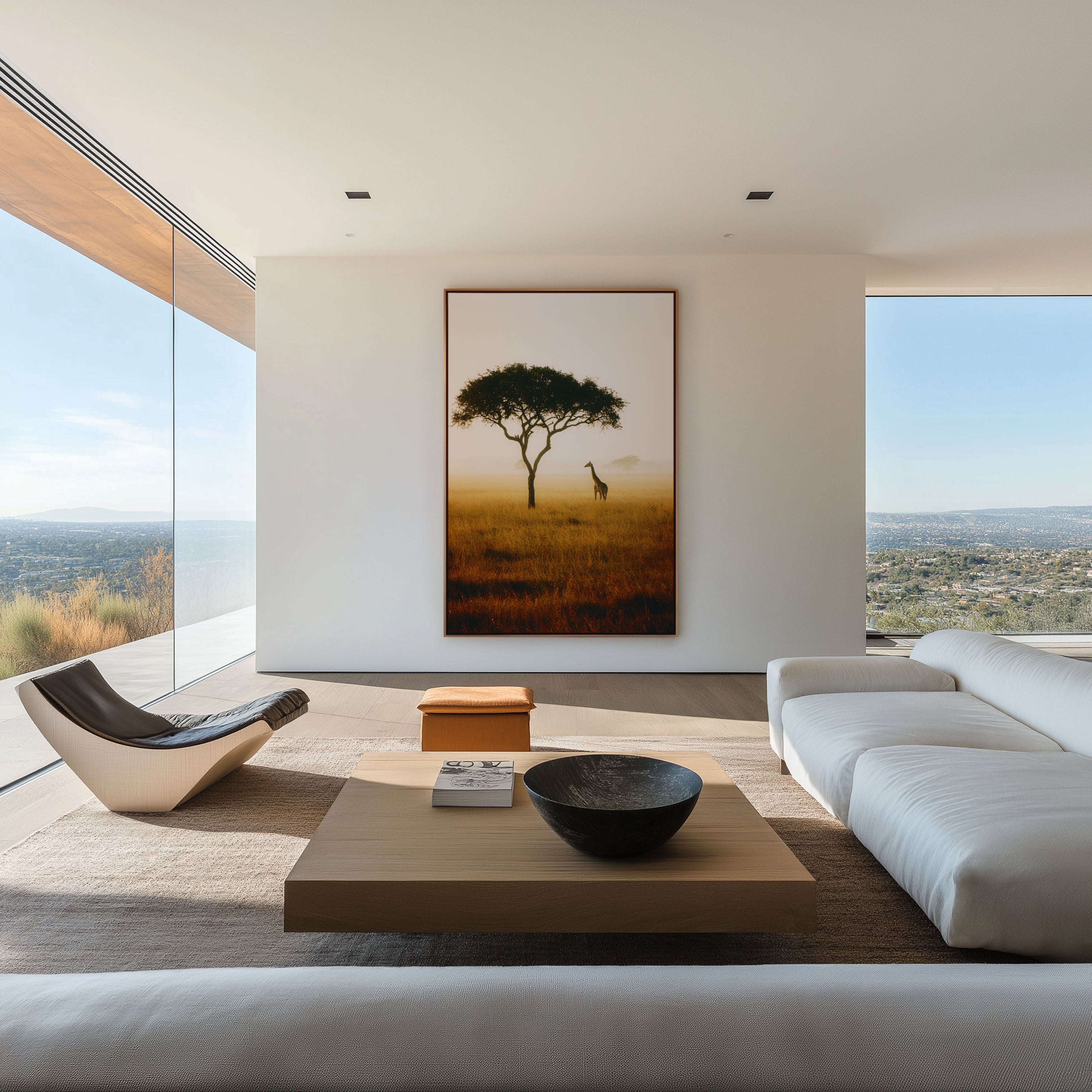 Masai Mara Golden Savannah Lone Giraffe Acacia Tree Misty Morning Wall Art Print | Kenya Africa Wildlife Photography Poster | Safari Nature Decor