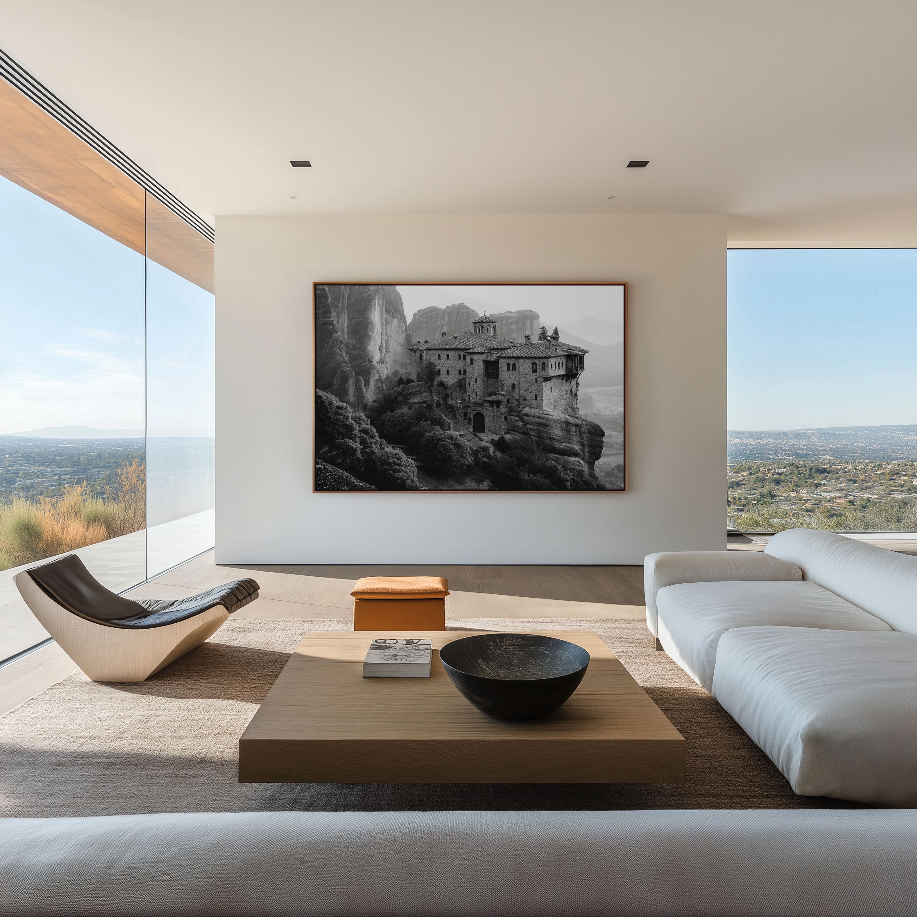 Meteora Greece Black & White Wall Art Print
