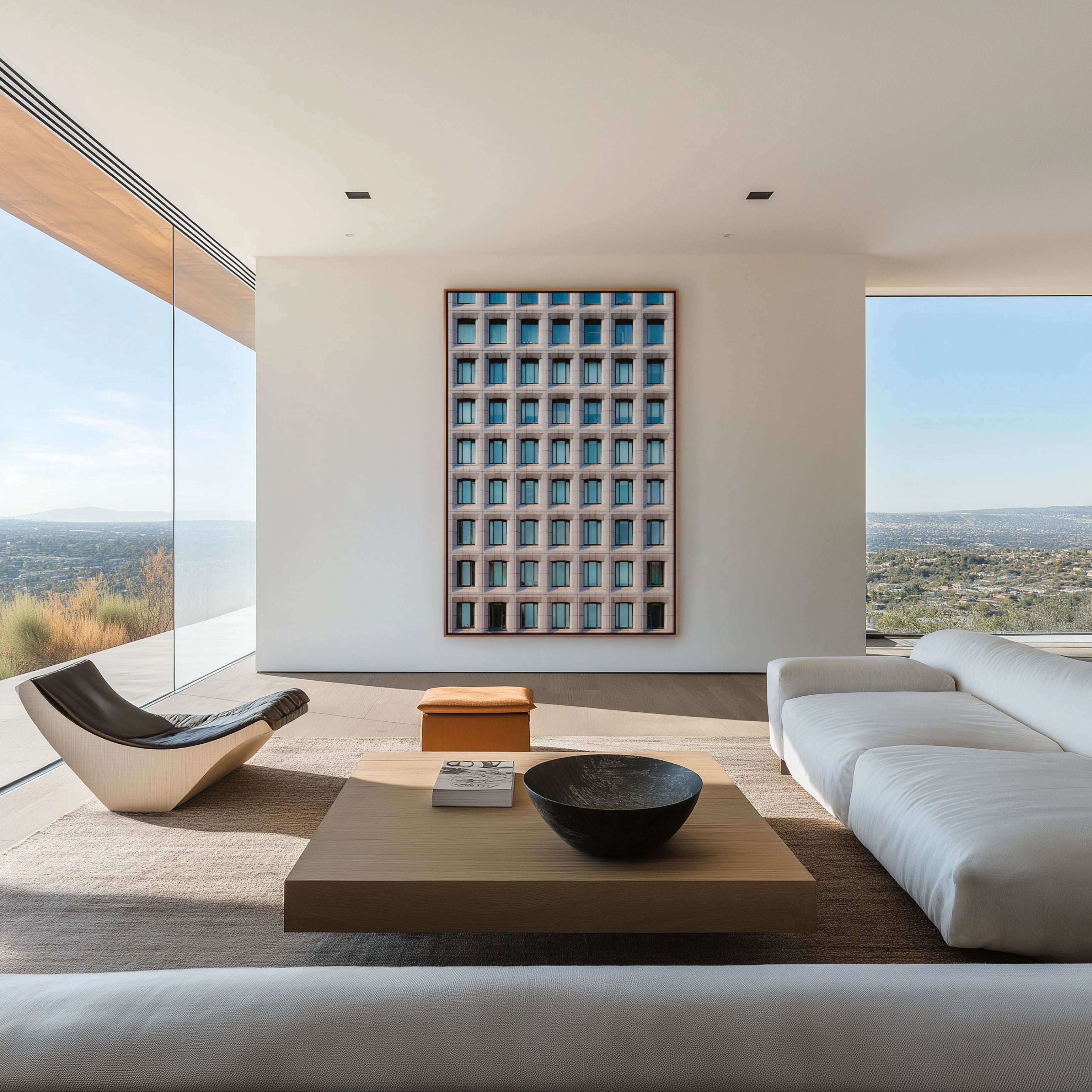 Modern Geometry Facade Wall Art – Minimalist Architecture Canvas Print, Grid Window Building Decor