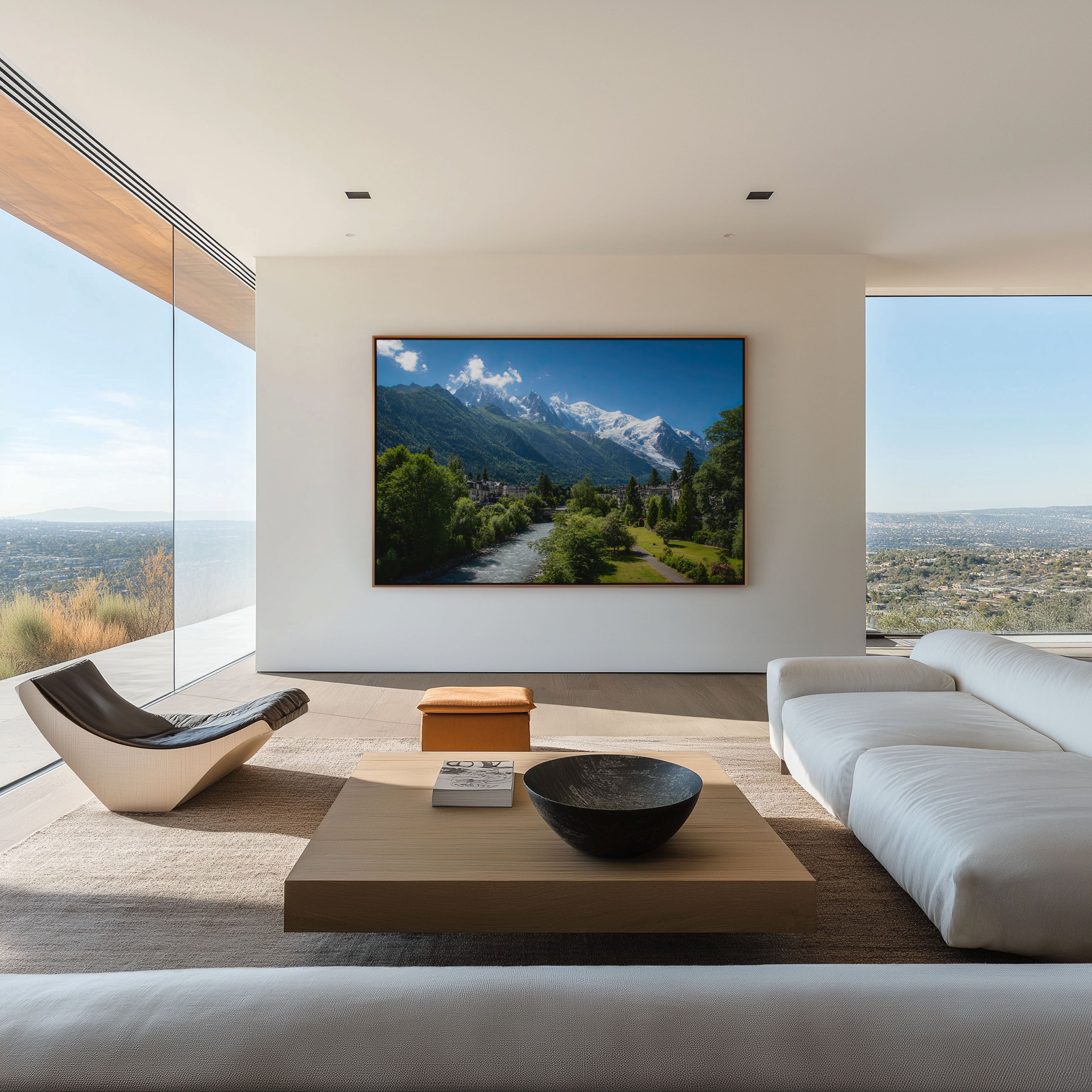 Mont Blanc Valley River Scenic Wall Art Print – Alpine Mountain Canvas
