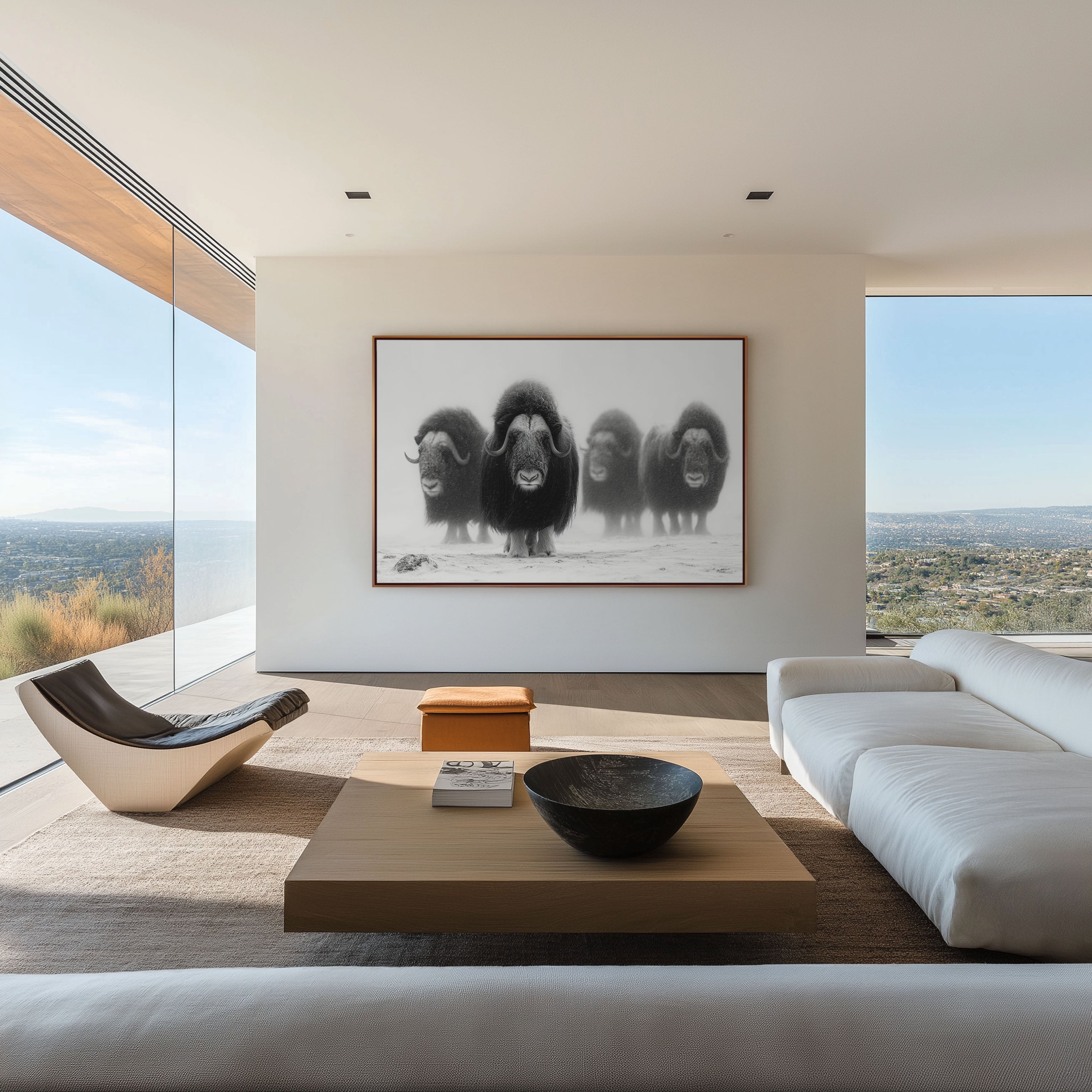 Musk Ox Herd Black & White Wildlife Wall Art