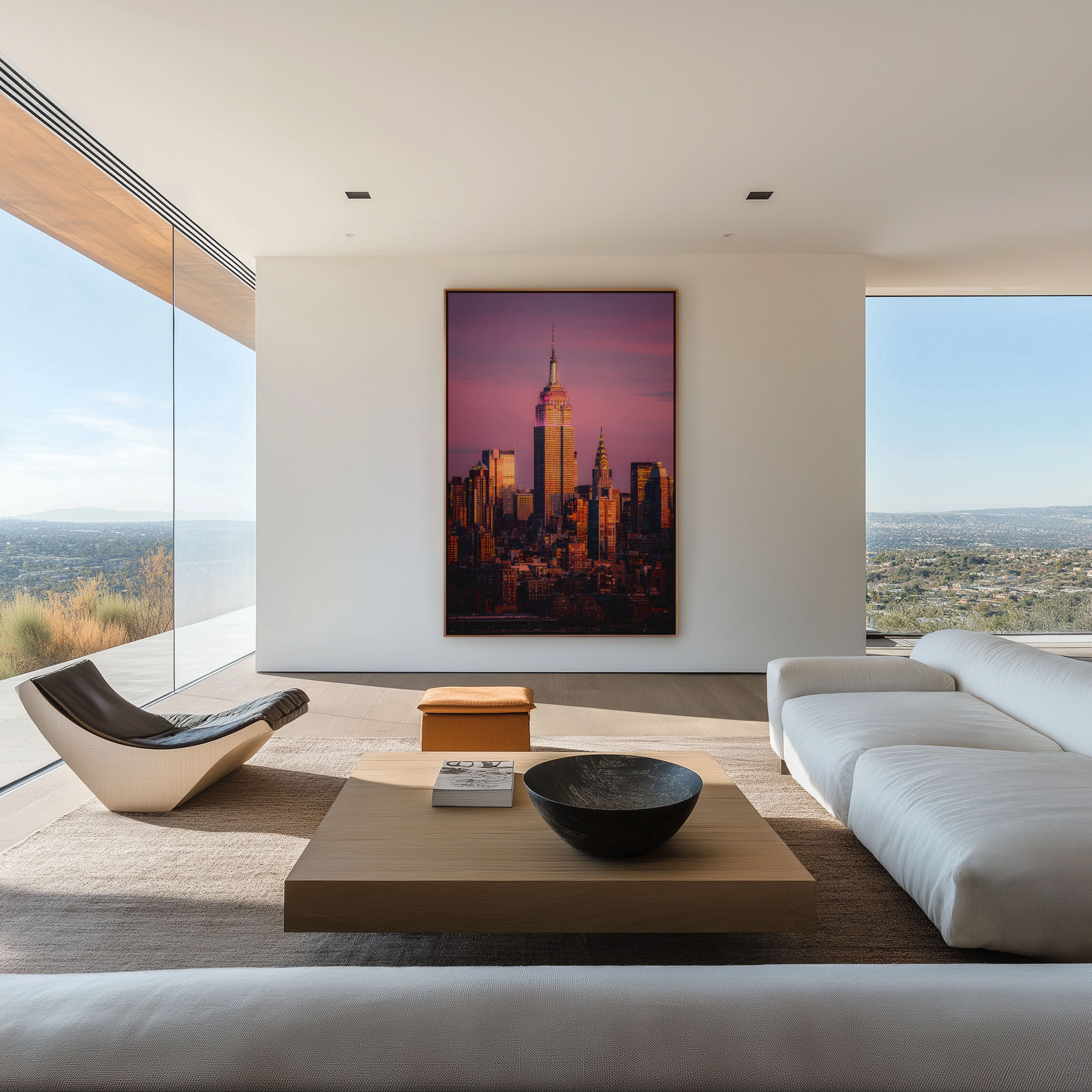 New York City Empire State Building Sunset Wall Art | Chrysler Building Manhattan Skyline Print | Travel Photography Poster