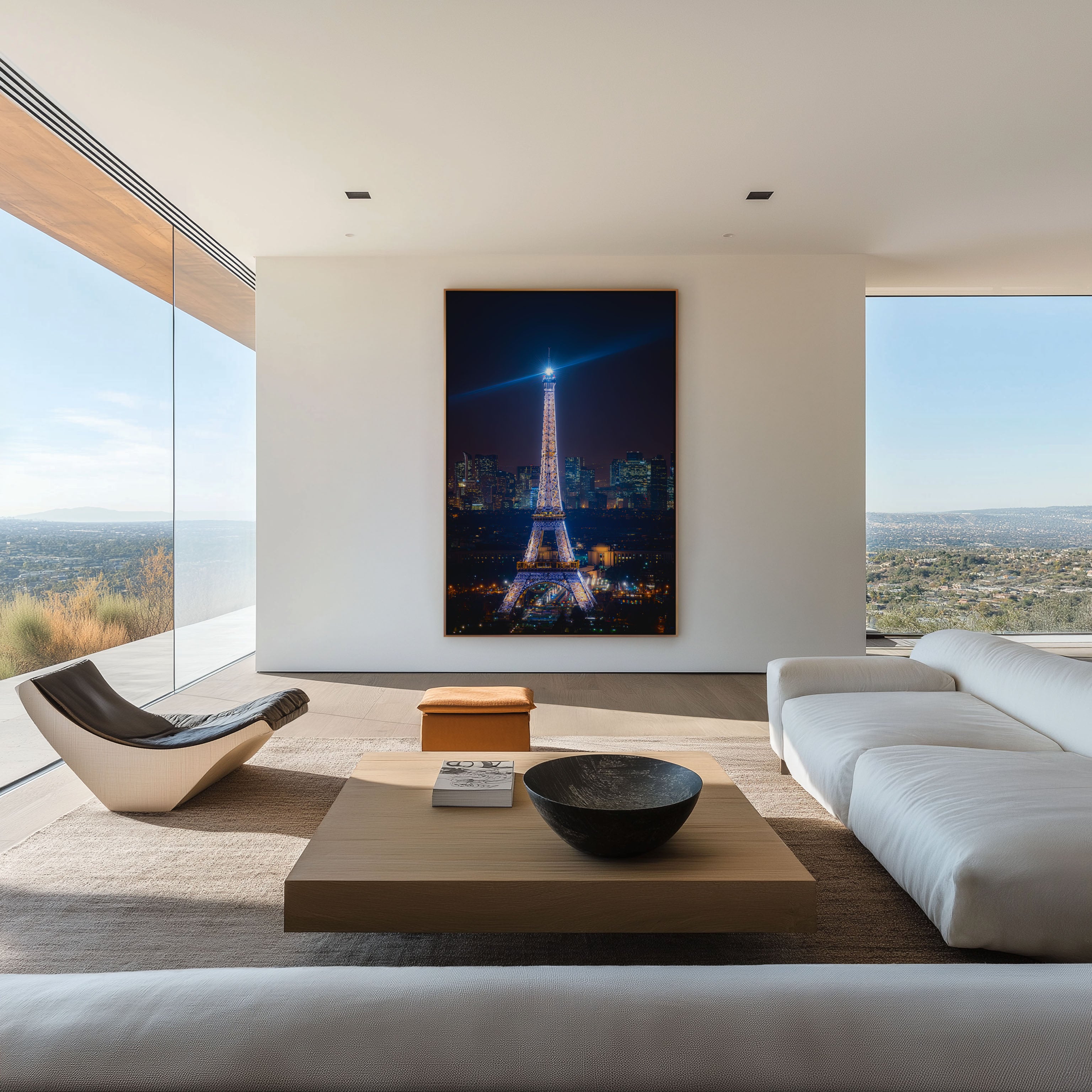 Paris Eiffel Tower Sparkling Night Wall Art | La Défense Aerial France Print | City Lights Photography Poster