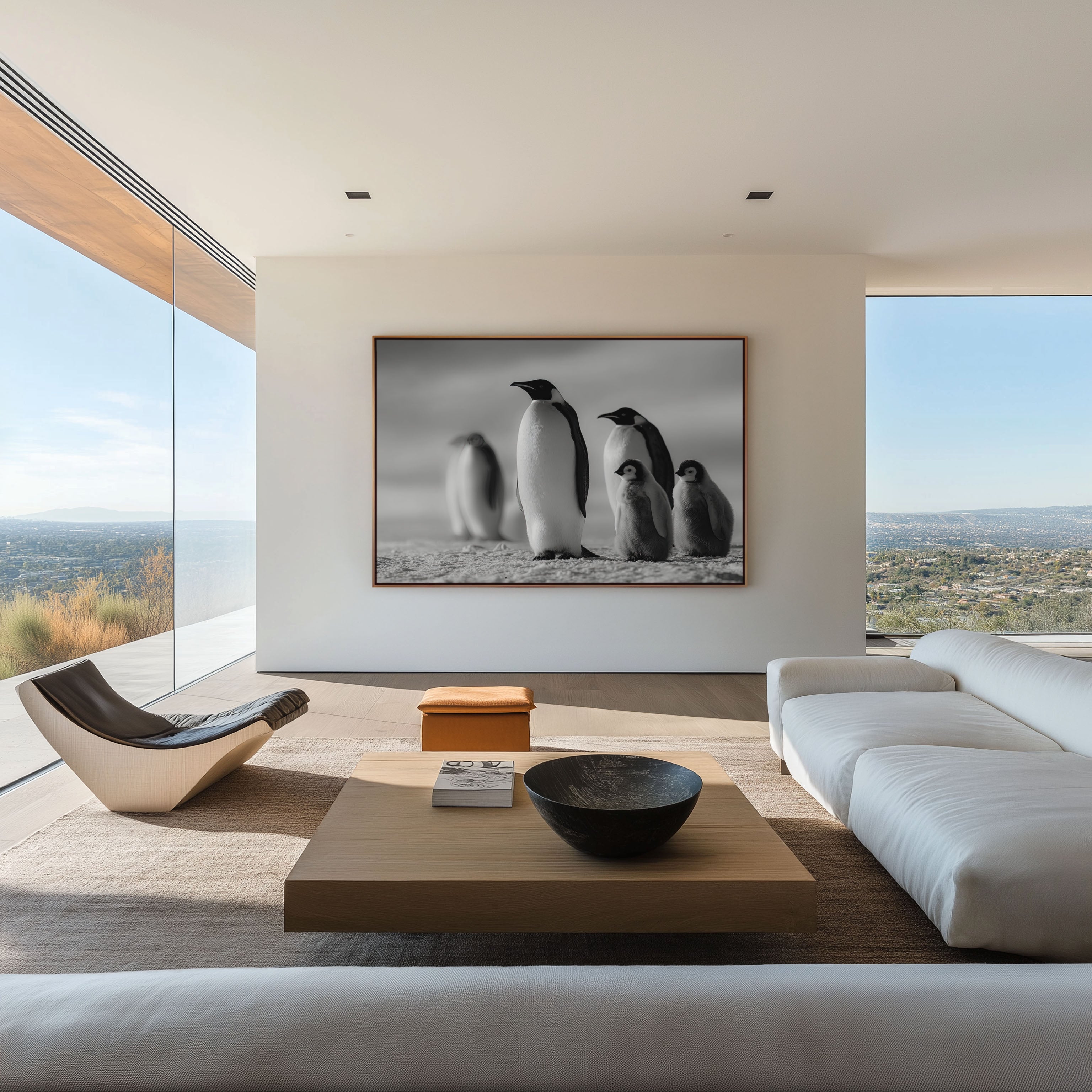 Penguin Family Black & White Wildlife Wall Art