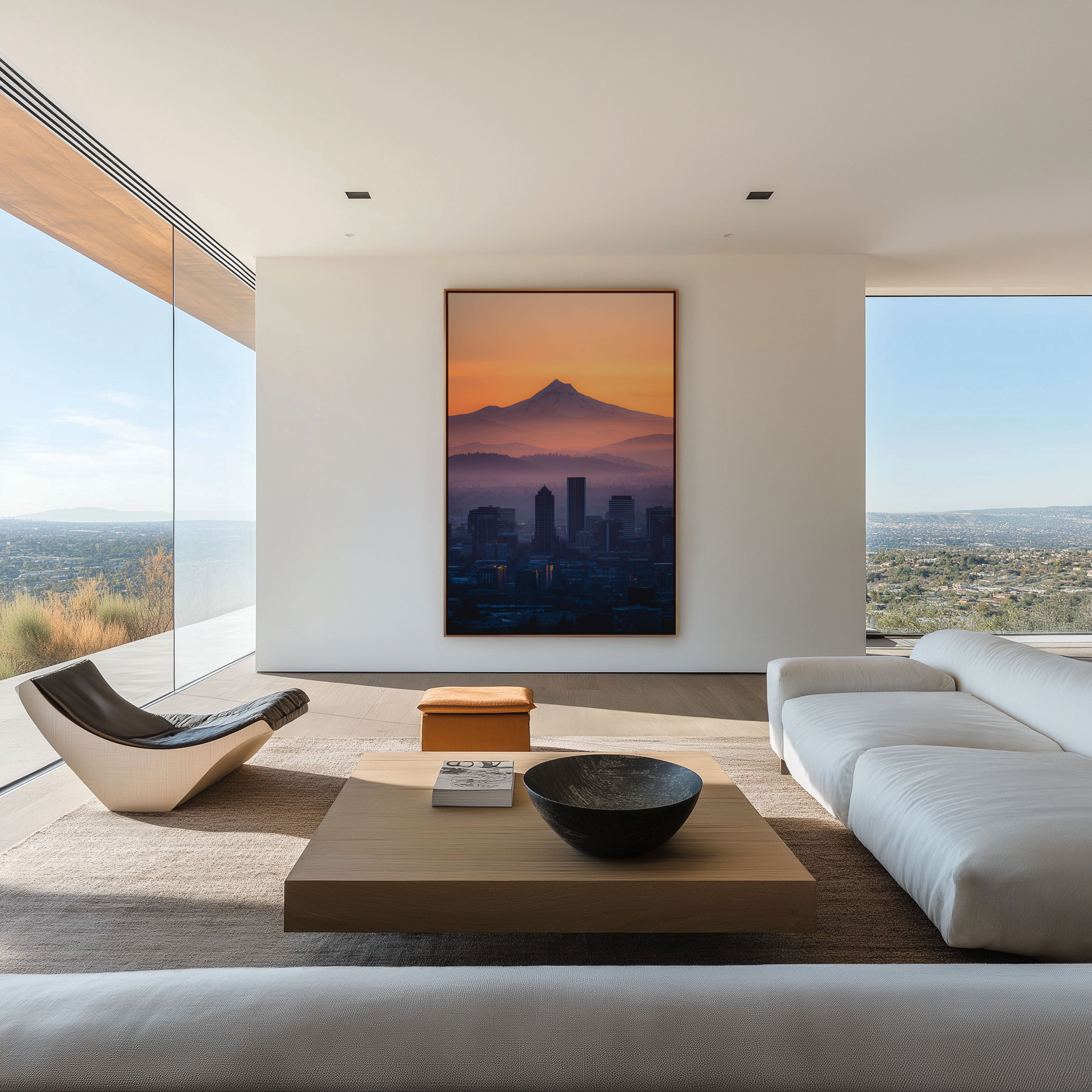 Portland Skyline Mount Hood Sunset Wall Art | Oregon Pacific Northwest Print | Travel Photography Poster