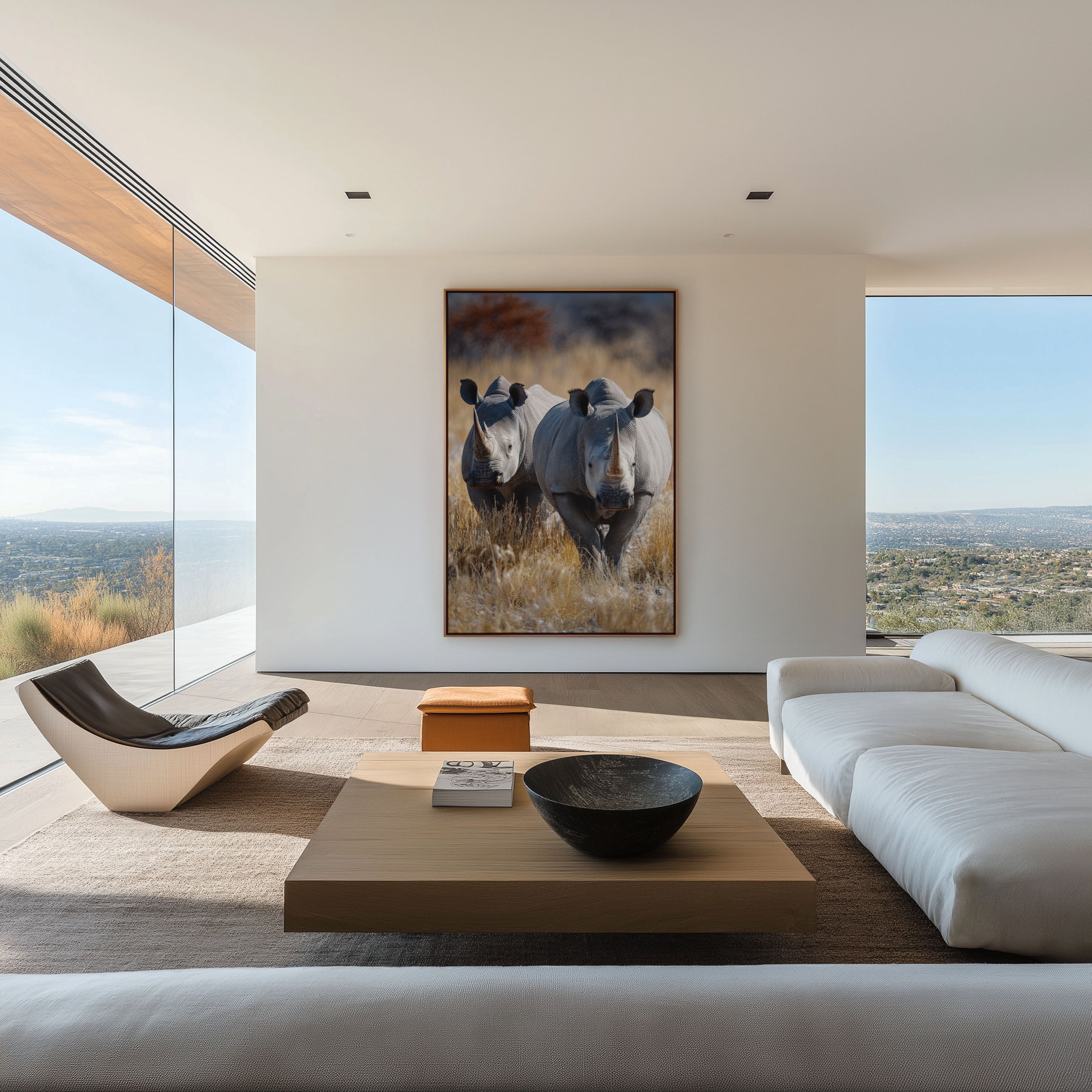 Powerful Rhino Pair Wall Art – African Wildlife Canvas Print, Bold Safari Decor
