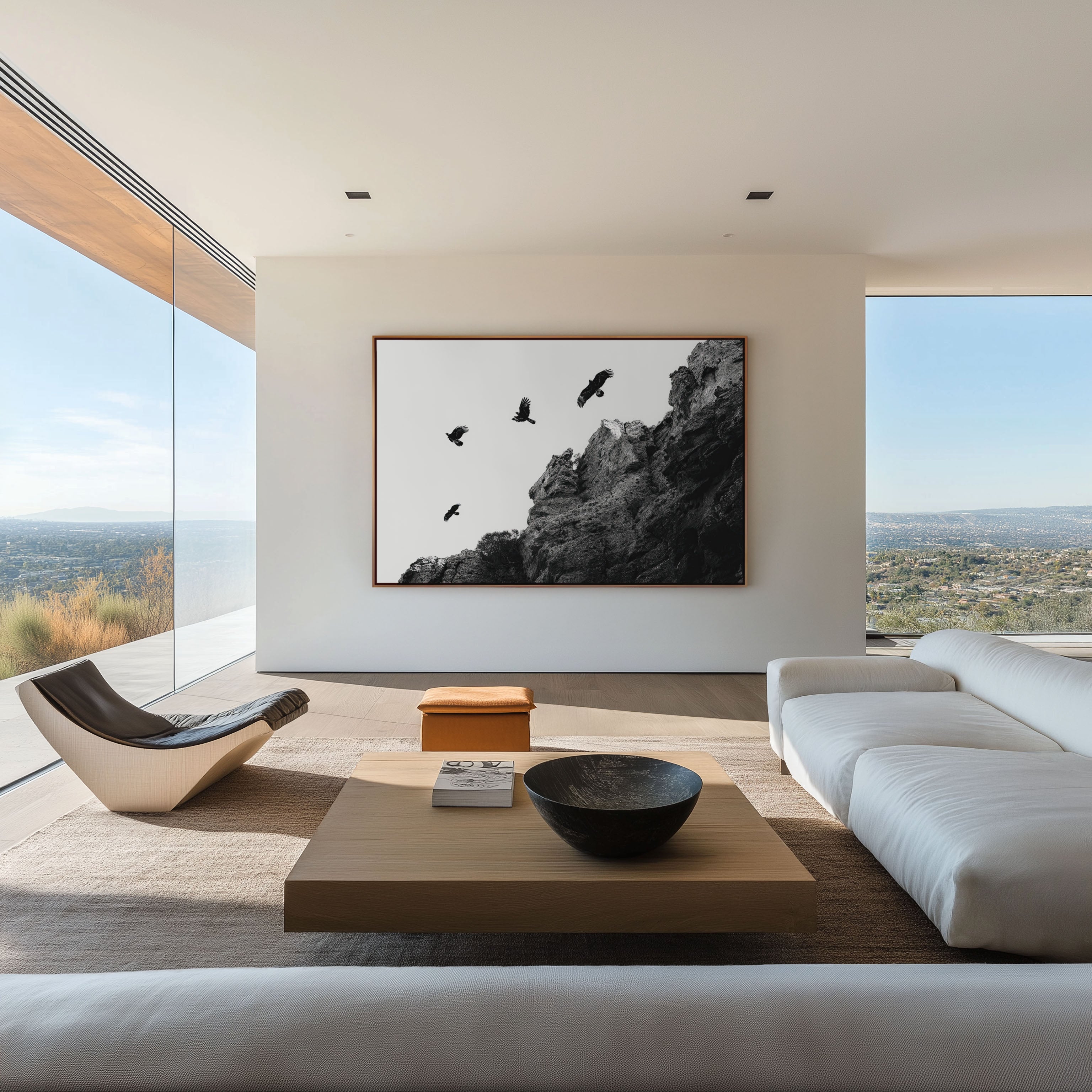 Ravens Over Cliffs Black & White Wall Art