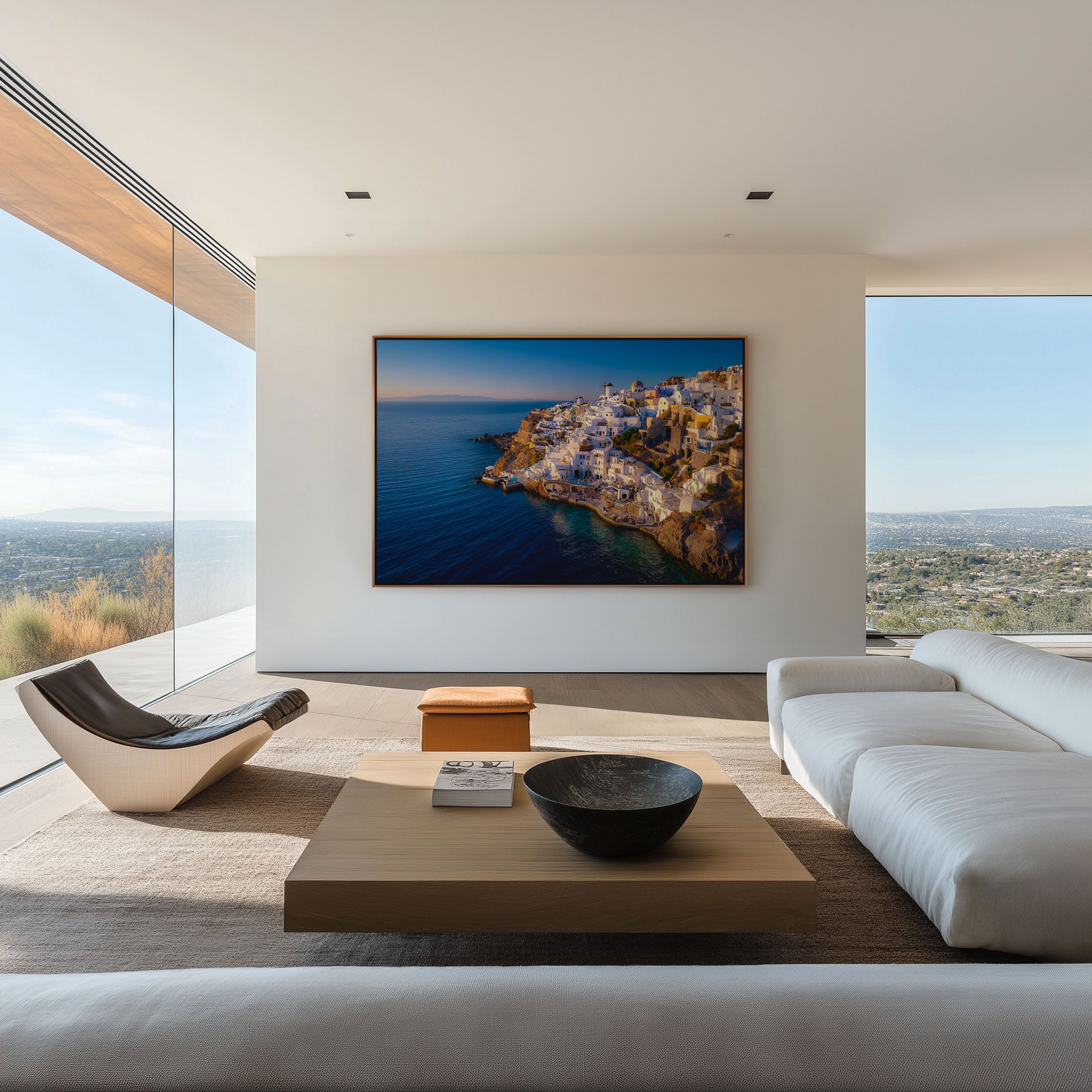 Santorini Oia Greece Wall Art – White Cliffside Village Coastal Print