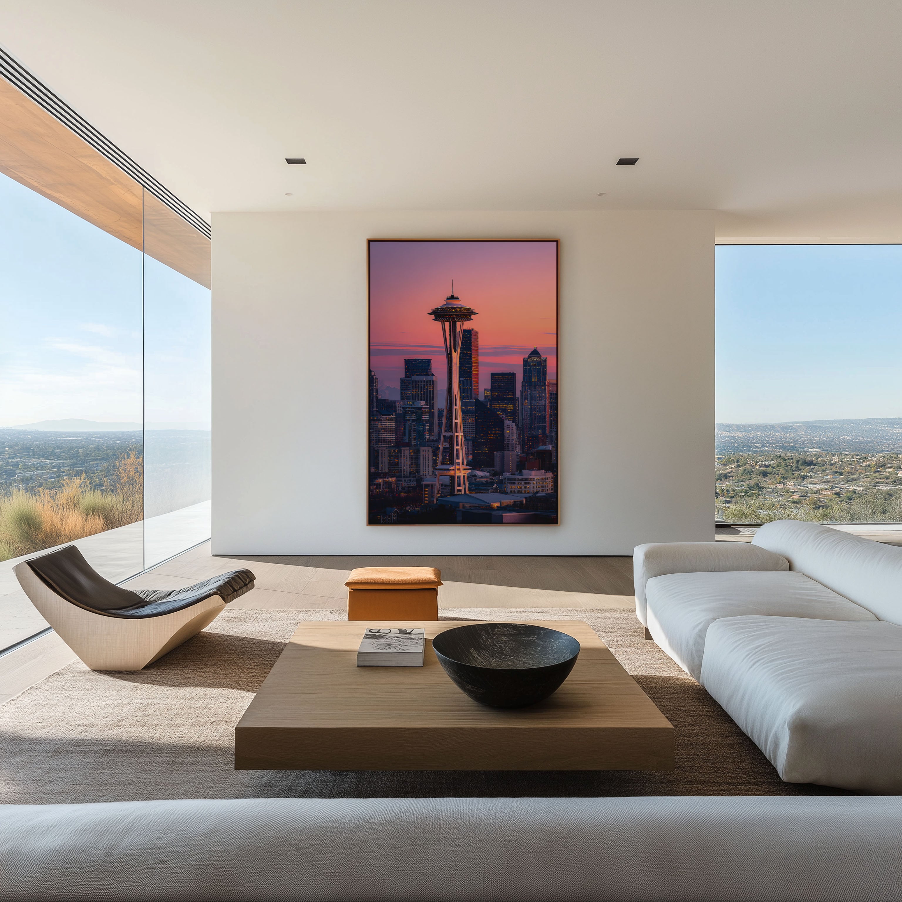 Seattle Space Needle Sunset Wall Art | Seattle Skyline Pink Sky Washington Print | Travel Photography Poster