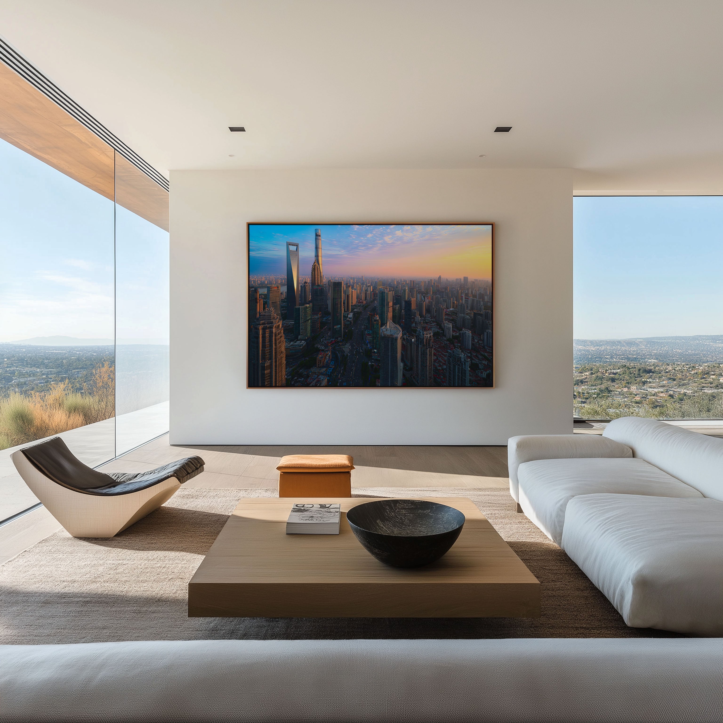 Shanghai Skyline Golden Hour Print – Modern China Wall Art