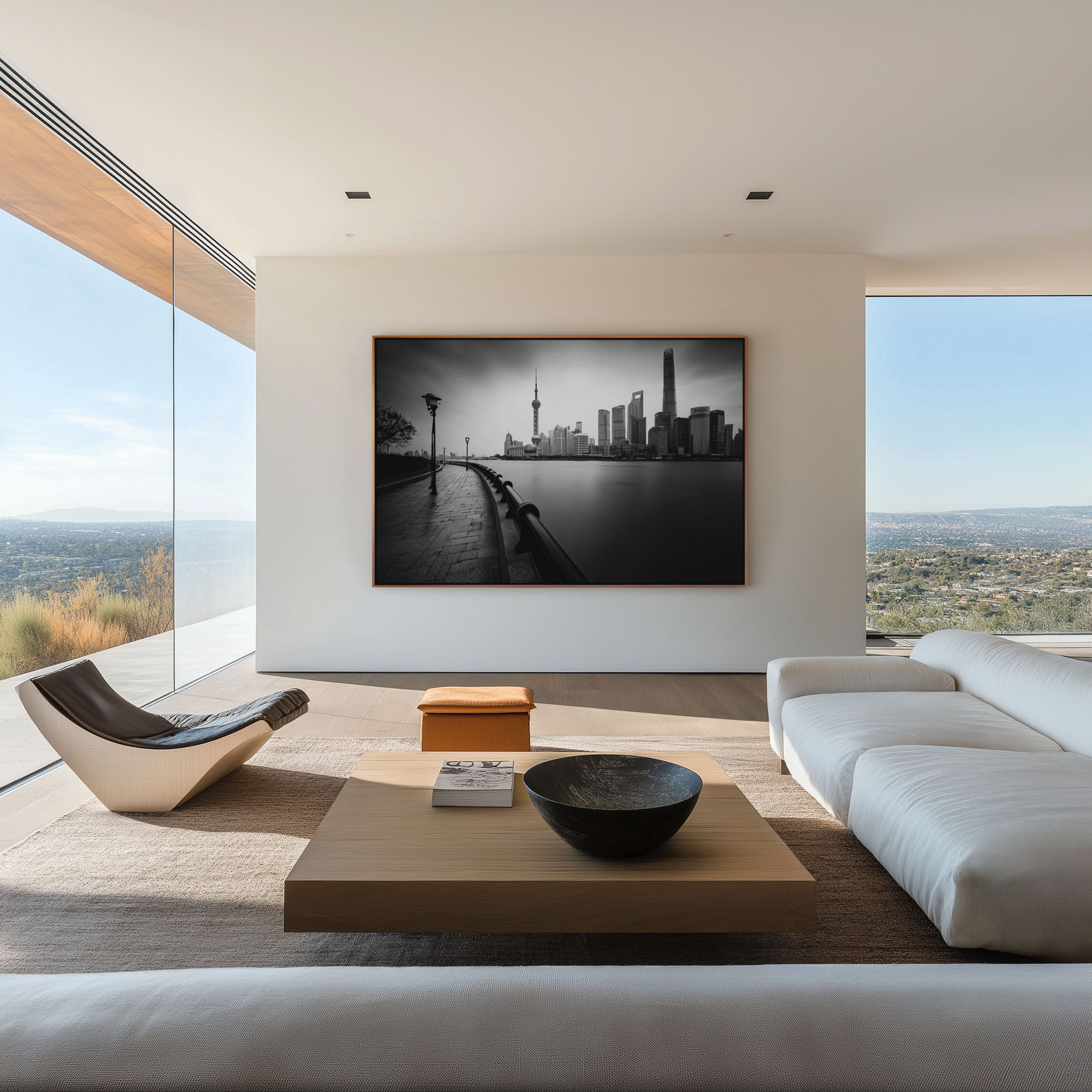 Shanghai Skyline The Bund Black & White Wall Art
