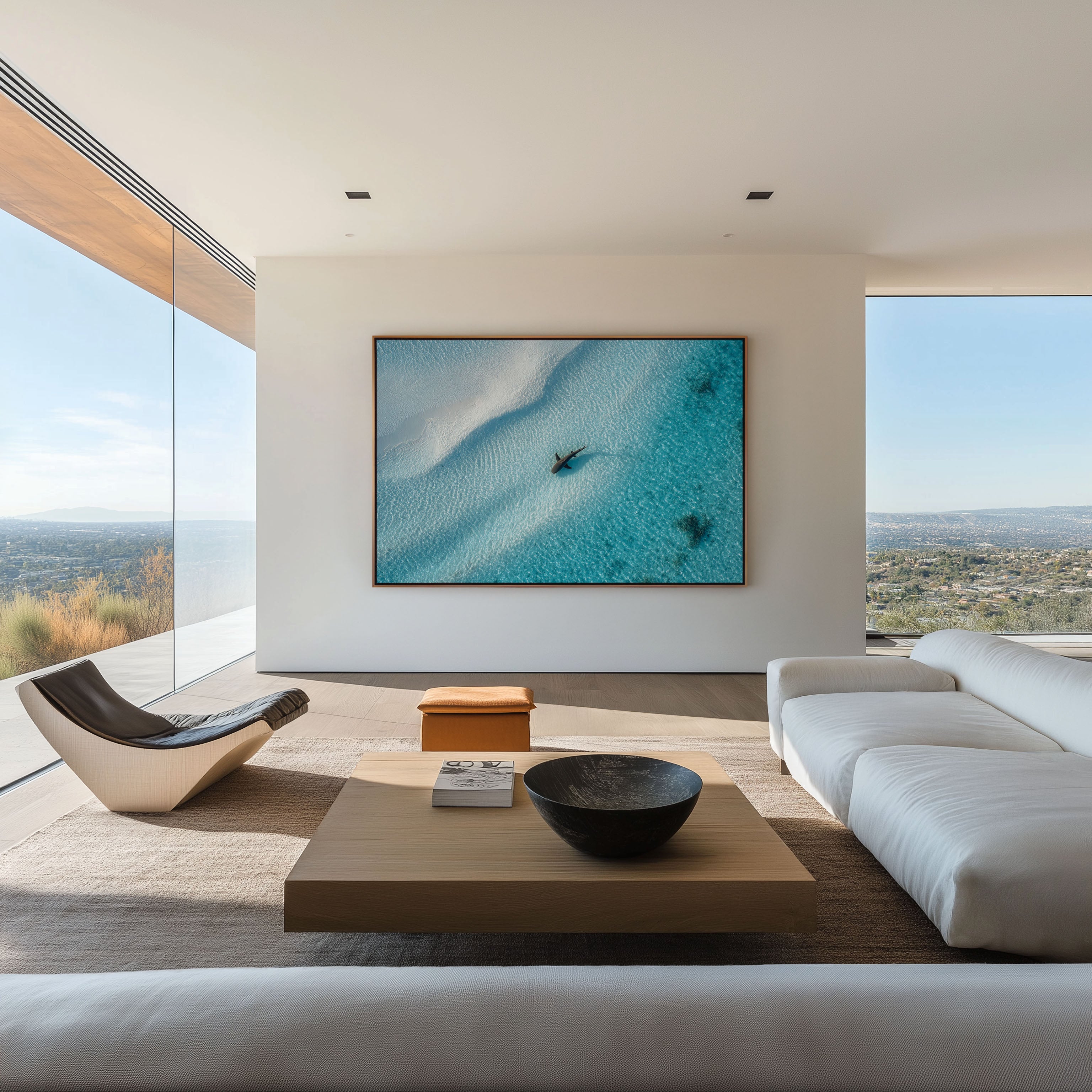 Shark Wall Art Print – Aerial Ocean White Sand Canvas