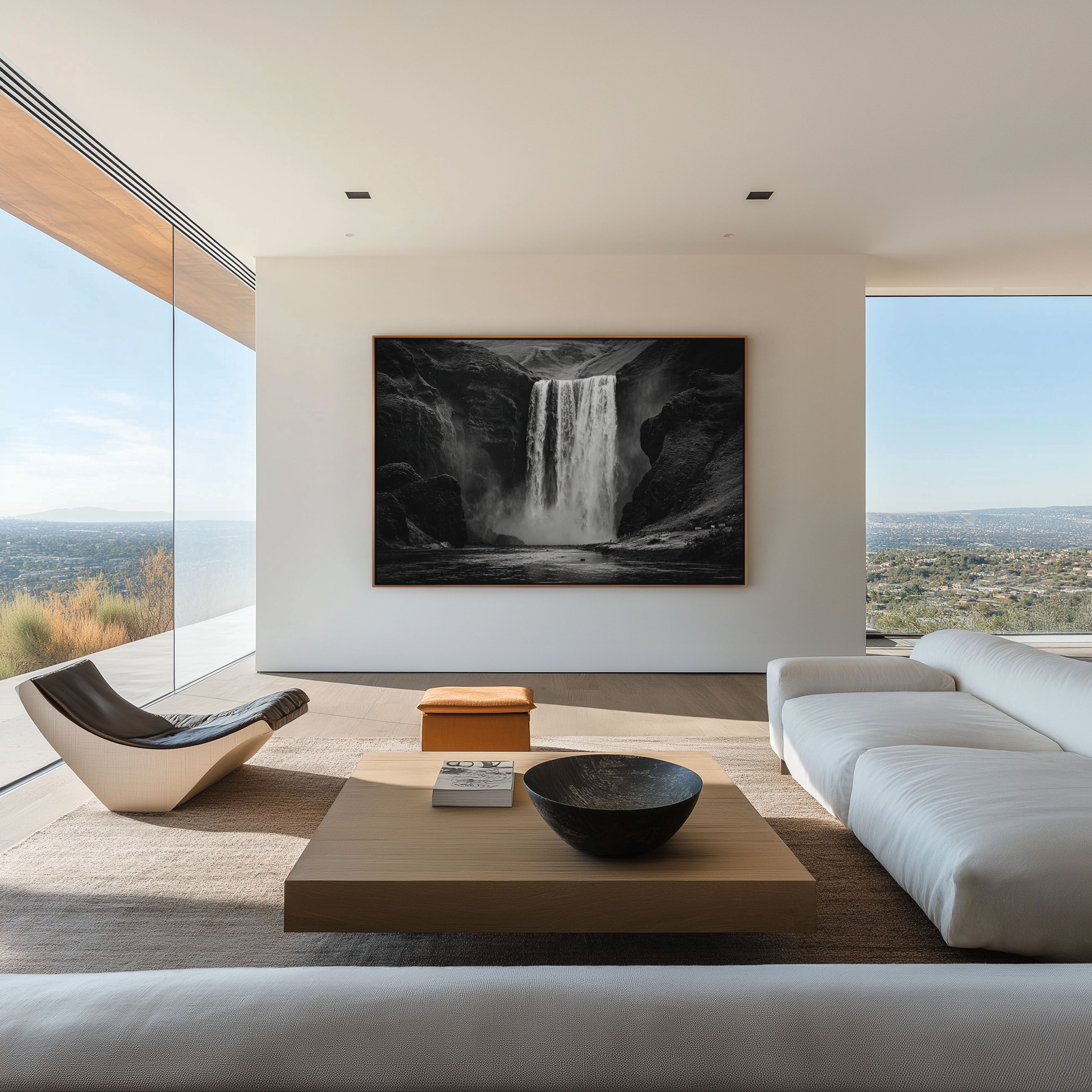 Skógafoss Waterfall Black and White Wall Art Print – Iceland Landscape Canvas