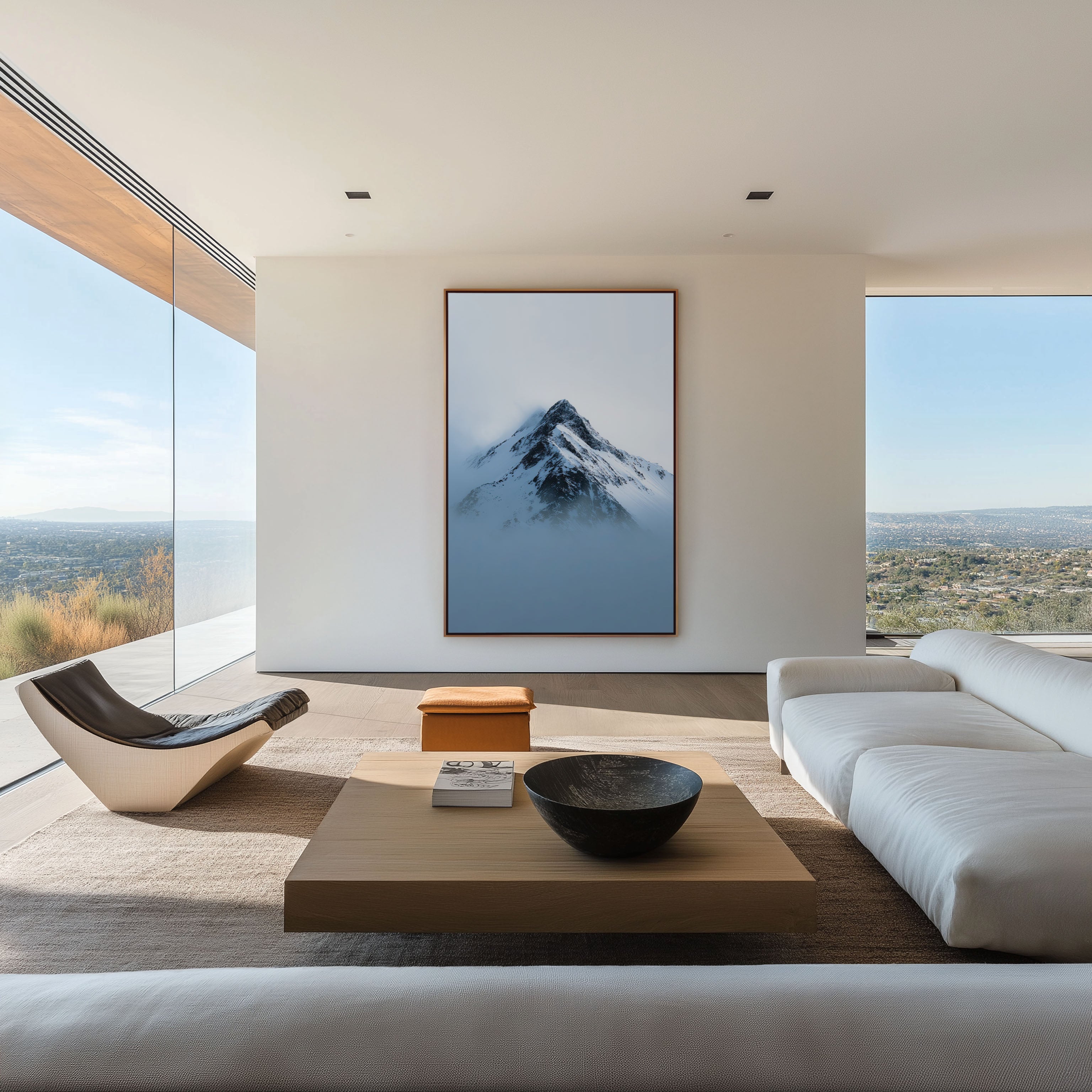 Snow-Capped Mountain Peak Print | Minimalist Alpine Mist Wall Art | Blue Mountain Photography