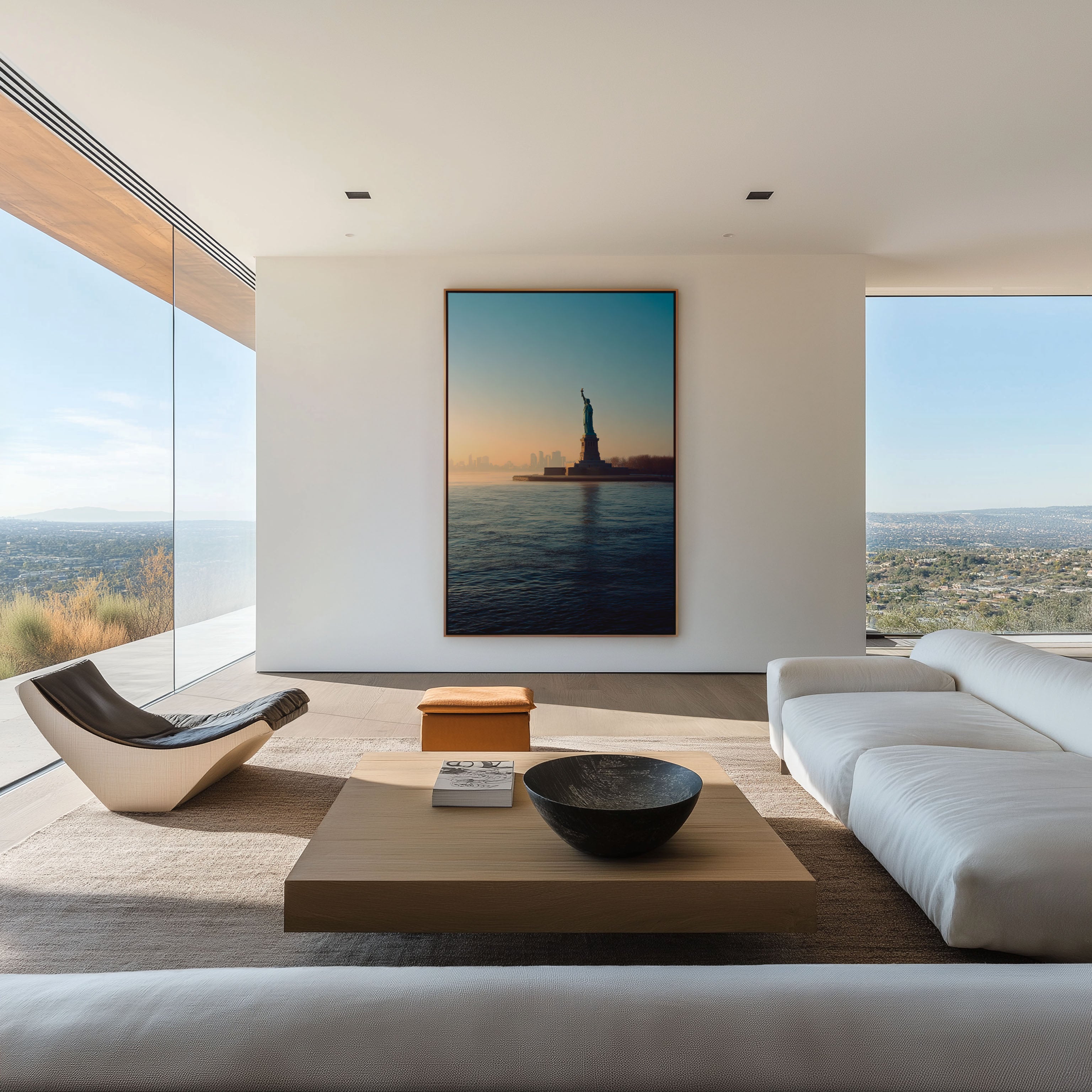 Statue of Liberty Wall Art Print | New York Harbor Sunrise Photography | NYC American Travel Poster | Minimalist Home Decor