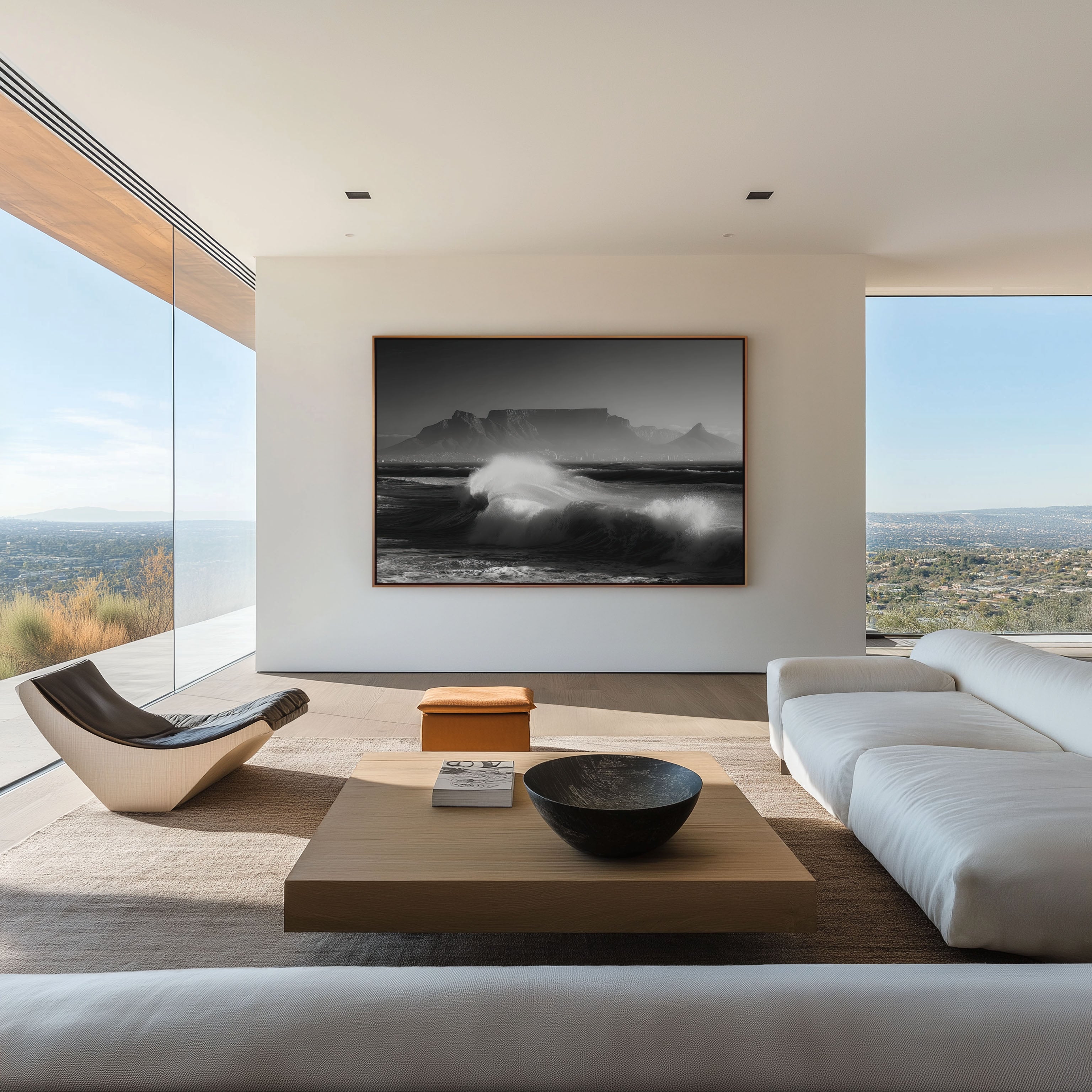 Table Mountain Black and White Wall Art Print – Cape Town Ocean Landscape