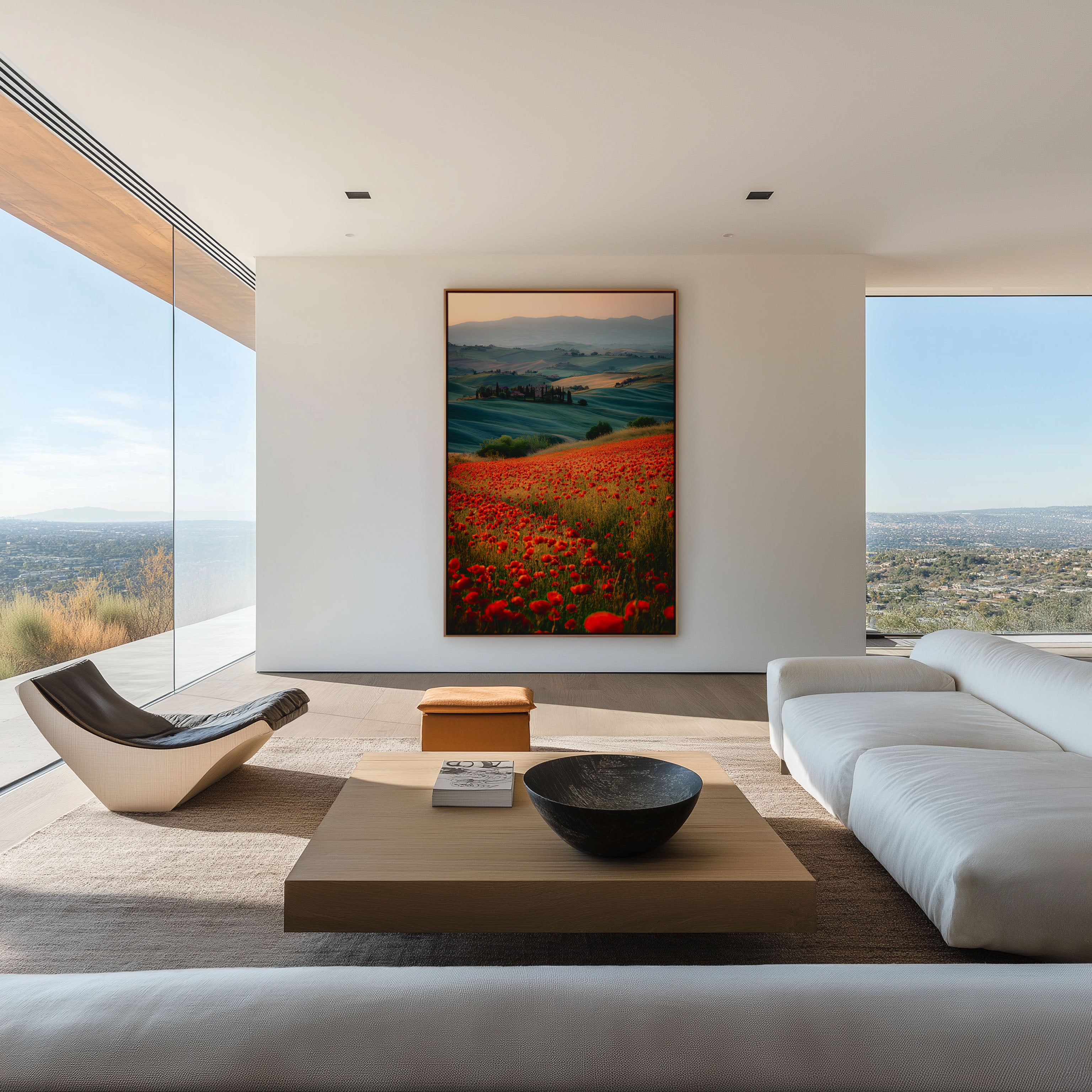 Tuscany Poppy Field Sunrise Wall Art Print | Val d'Orcia Italy Rolling Hills Photography | Red Wildflower Dawn Landscape Poster