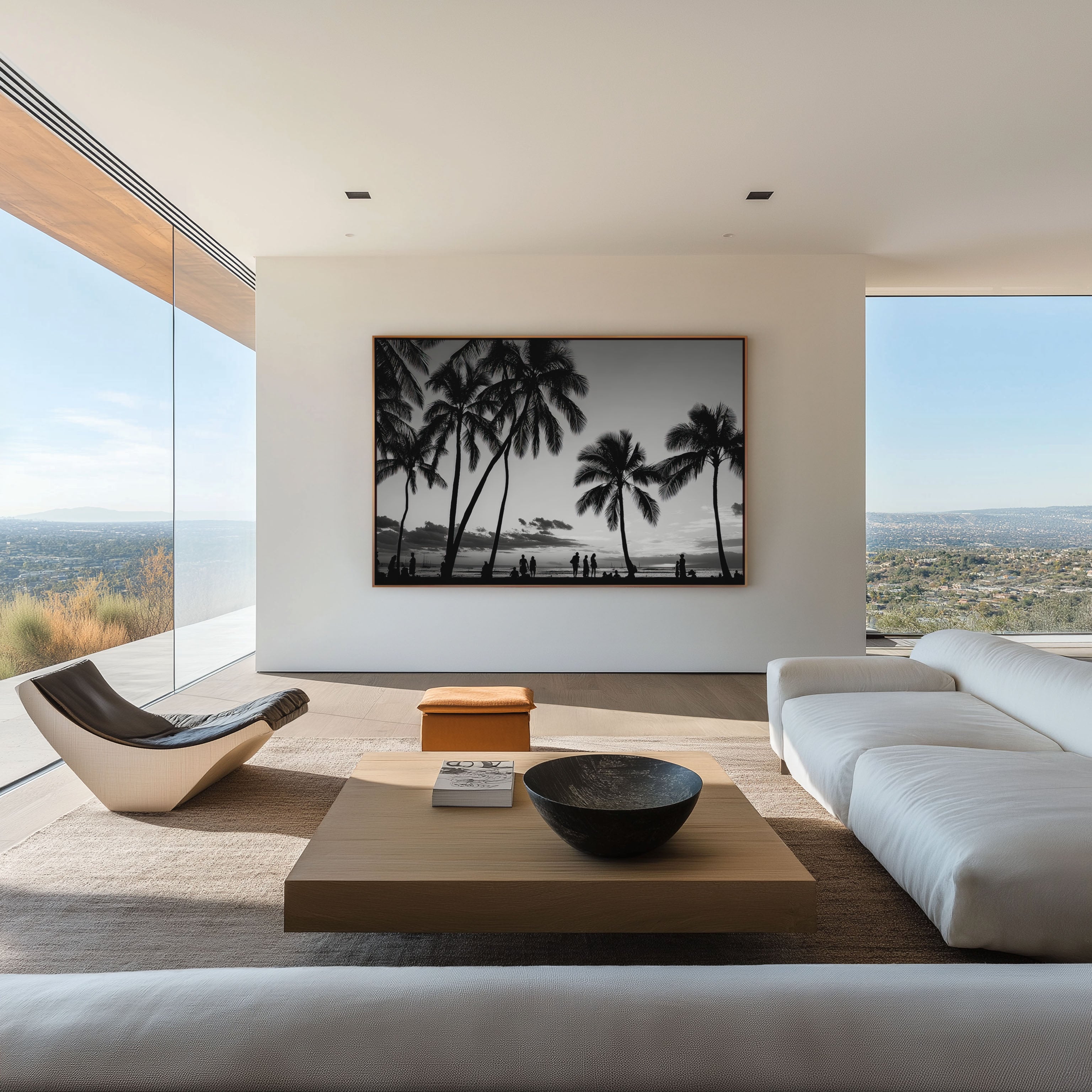 Waikiki Palm Silhouette Print – Black & White Hawaii Wall Art