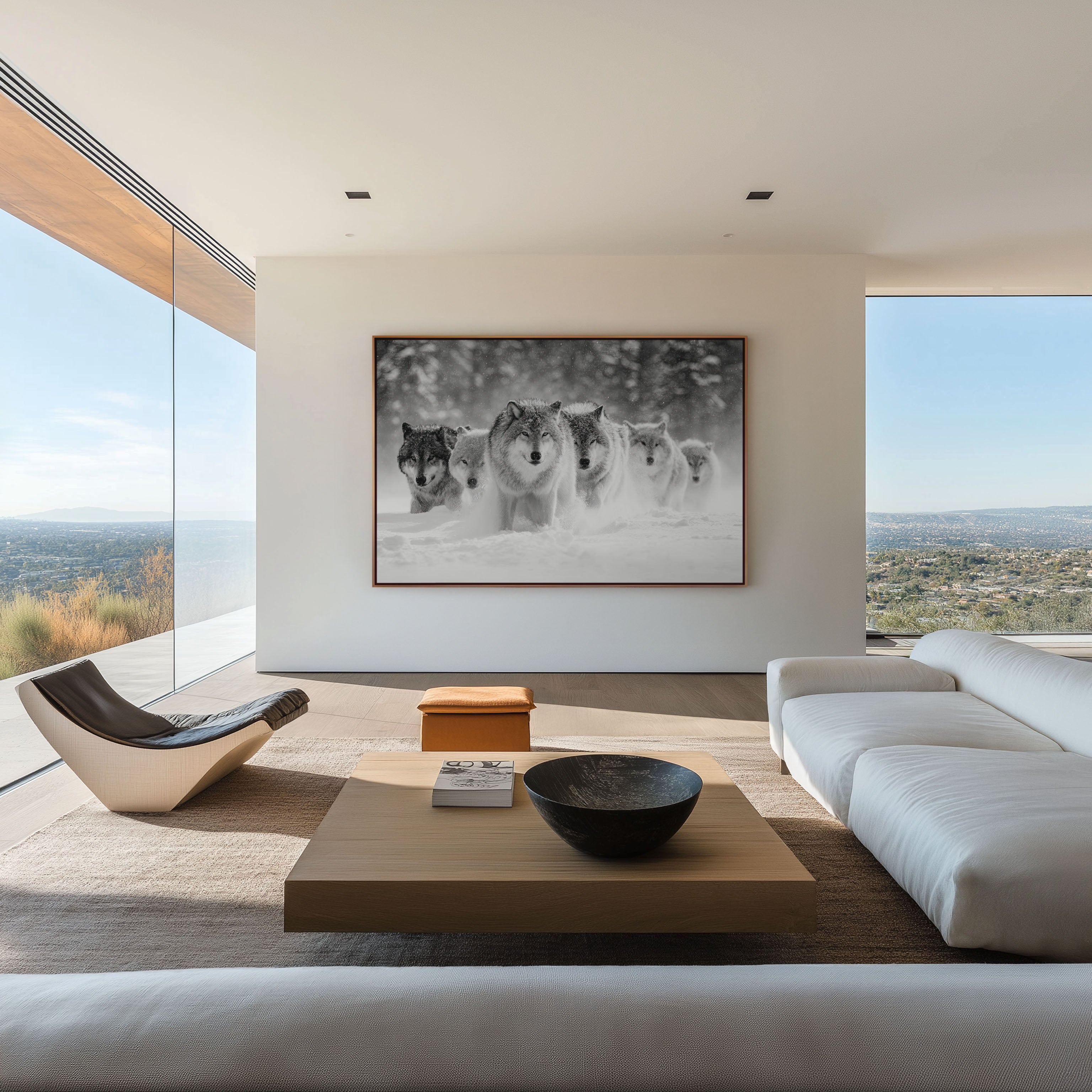 Wolf Pack Black and White Wall Art Print – Snow Wildlife Canvas