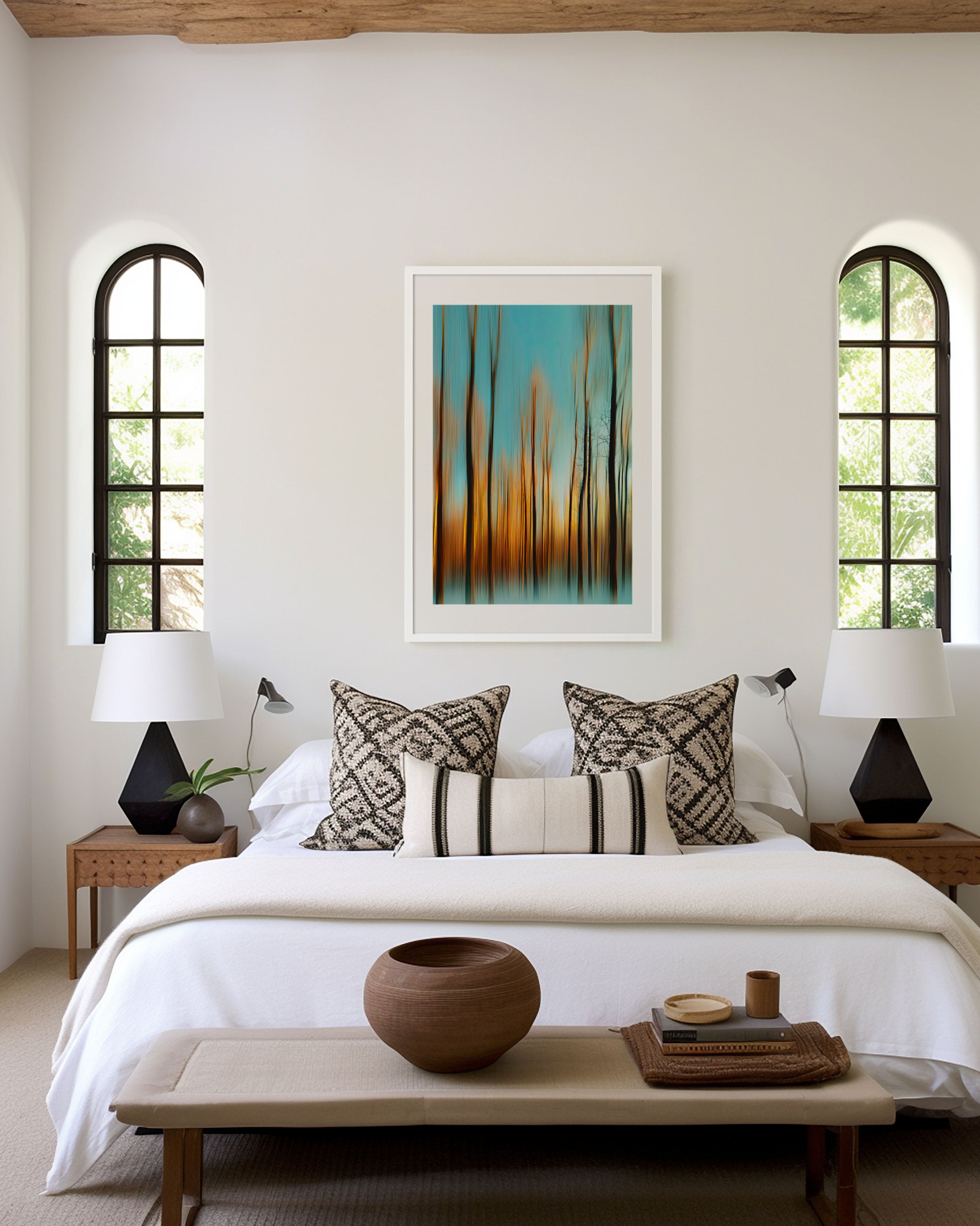 Abstract Forest Motion Wall Art – Modern Nature Canvas Print, Minimalist Landscape Decor