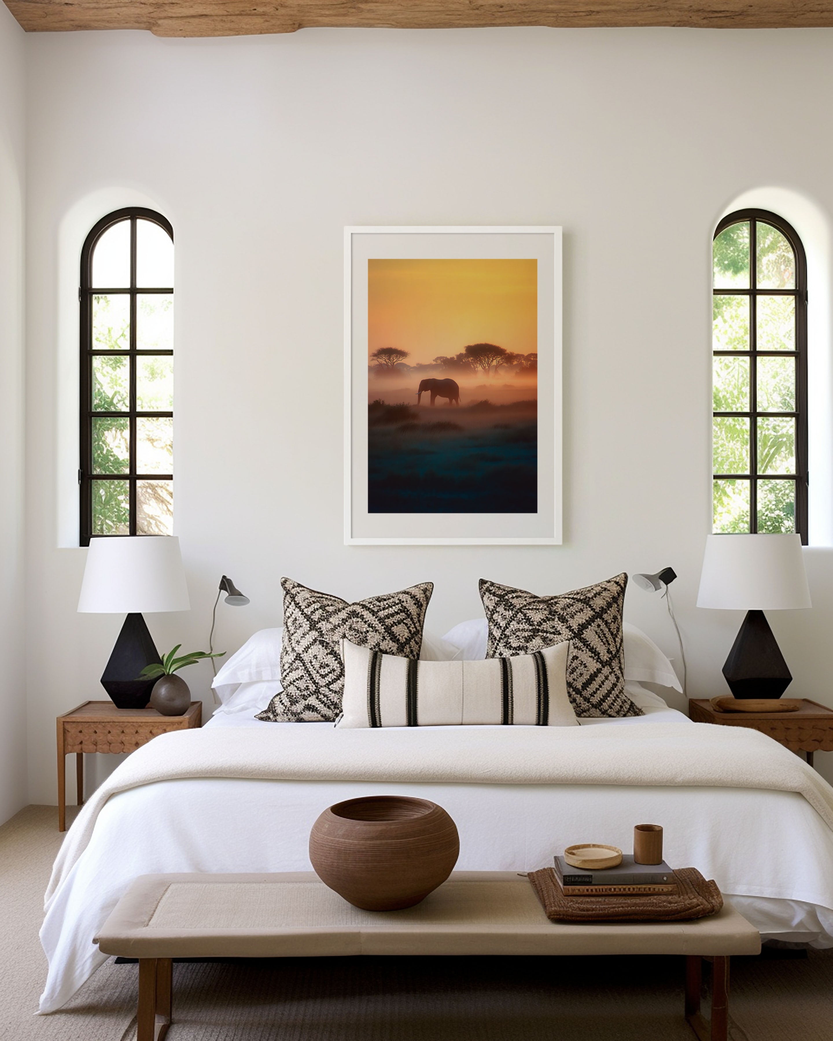 African Elephant Sunrise Canvas Print – Safari Wildlife Wall Art