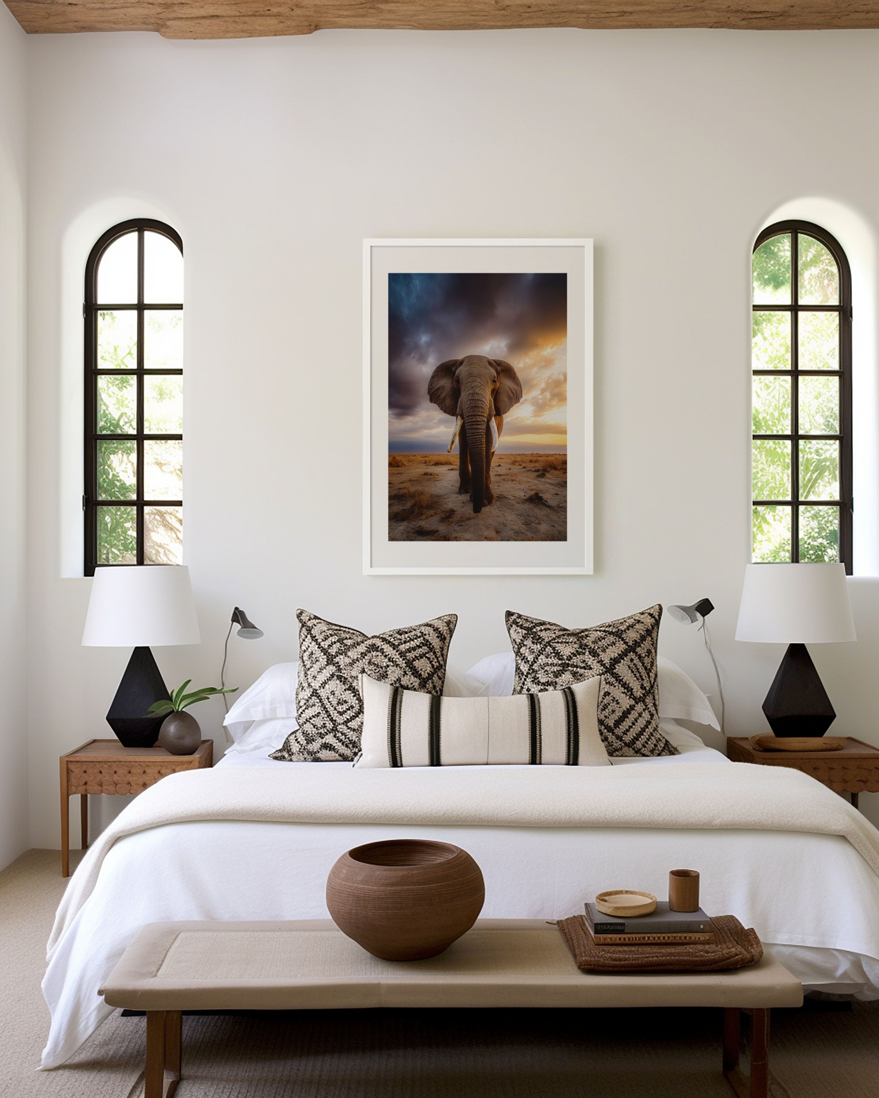 African Elephant Wall Art | Safari Wildlife Sunset Print