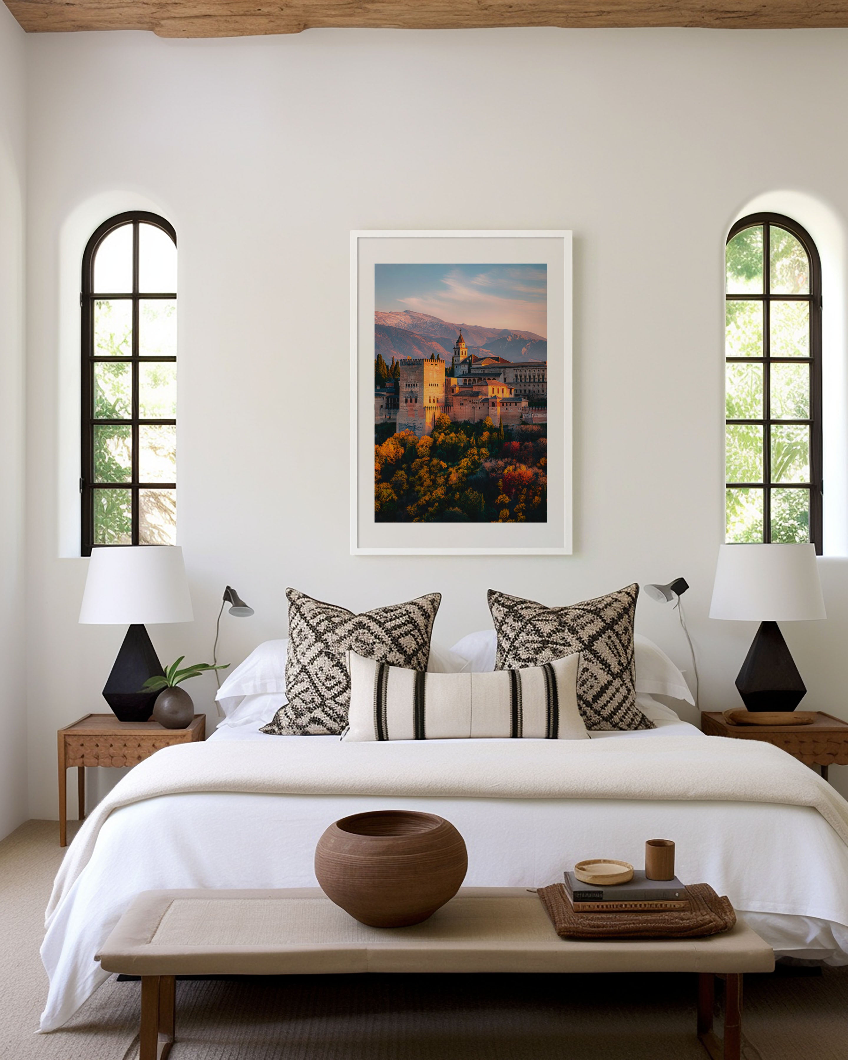 Alhambra Sunset Wall Art – Golden Hour Spanish Architecture Canvas Print, Luxury Travel Decor