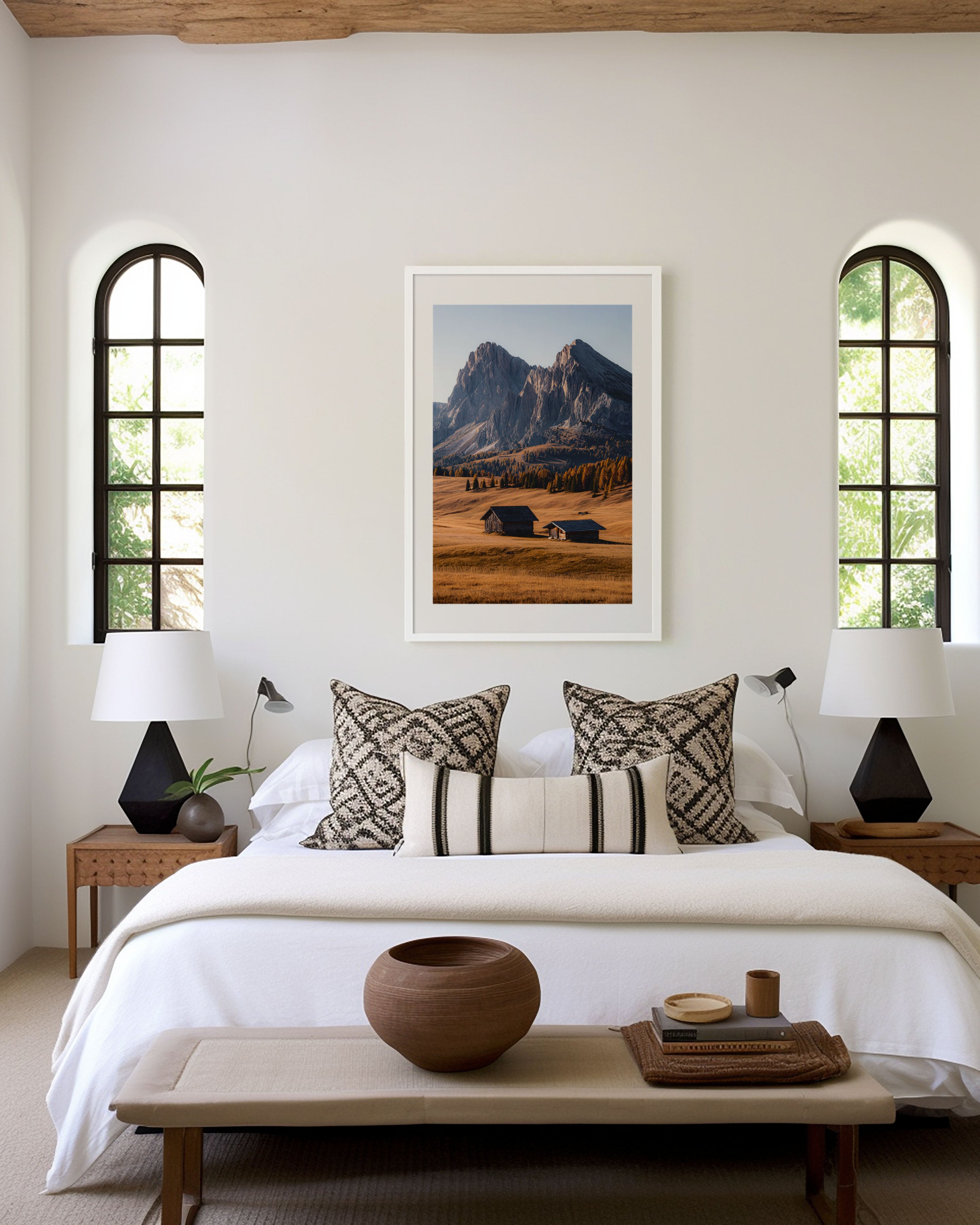 Alpe di Siusi Autumn Huts Print | Dolomites Golden Meadow Wall Art | South Tyrol Mountain Photography