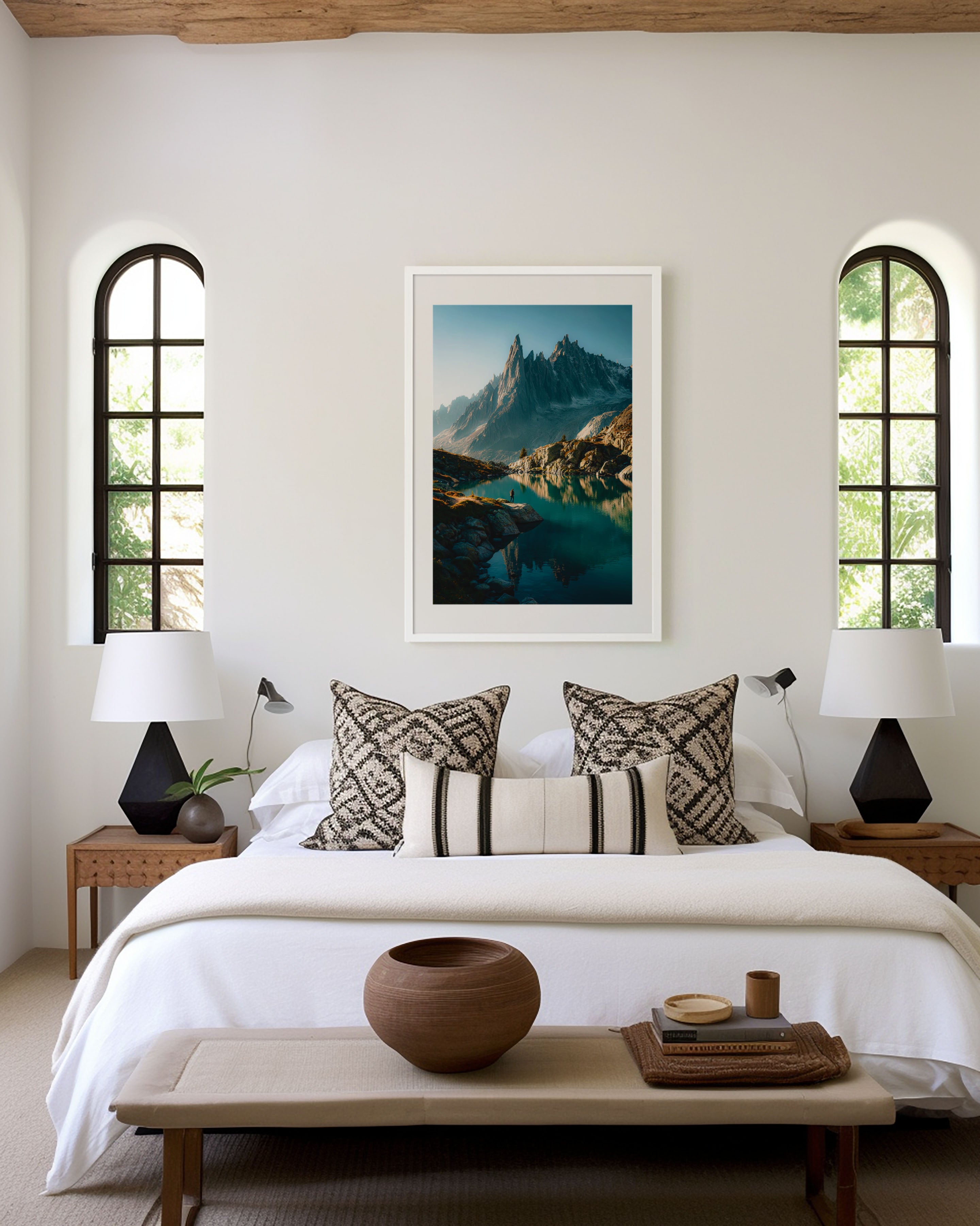 Lac Blanc Alpine Lake Hiker Wall Art Print | Chamonix Mont Blanc France Photography | Turquoise Mountain Reflection Poster
