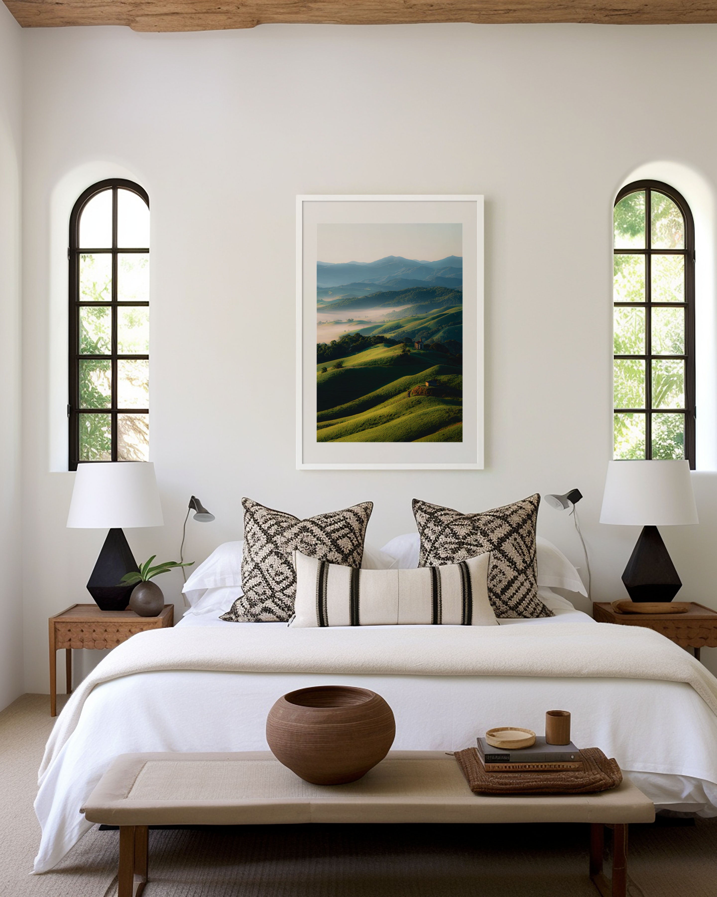 Australian Countryside Rolling Hills Print | New South Wales Green Hills Wall Art | Australian Rural Morning Mist Landscape Photography Poster