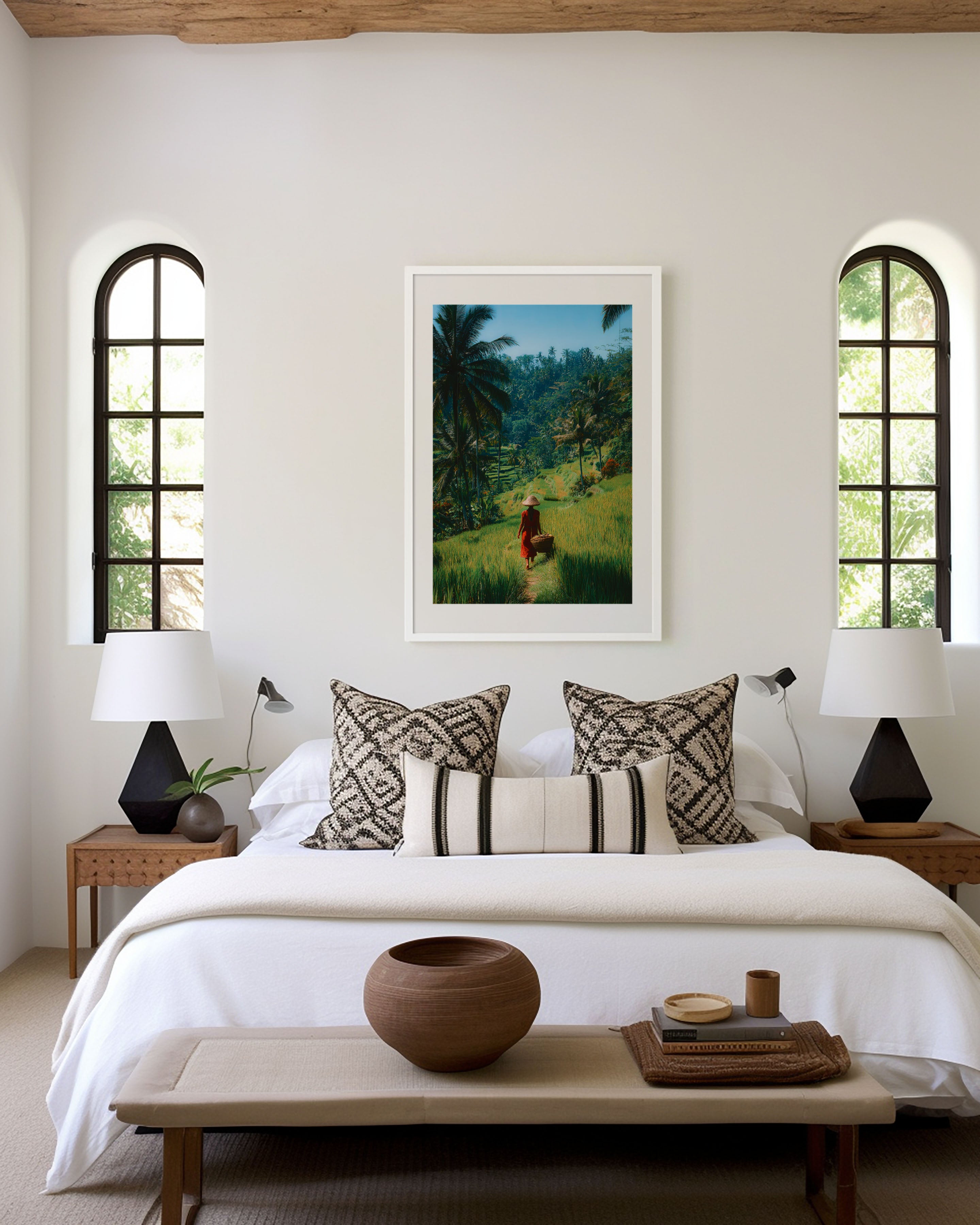 Bali Rice Fields Walk Wall Art – Tropical Landscape Canvas Print, Serene Travel Decor