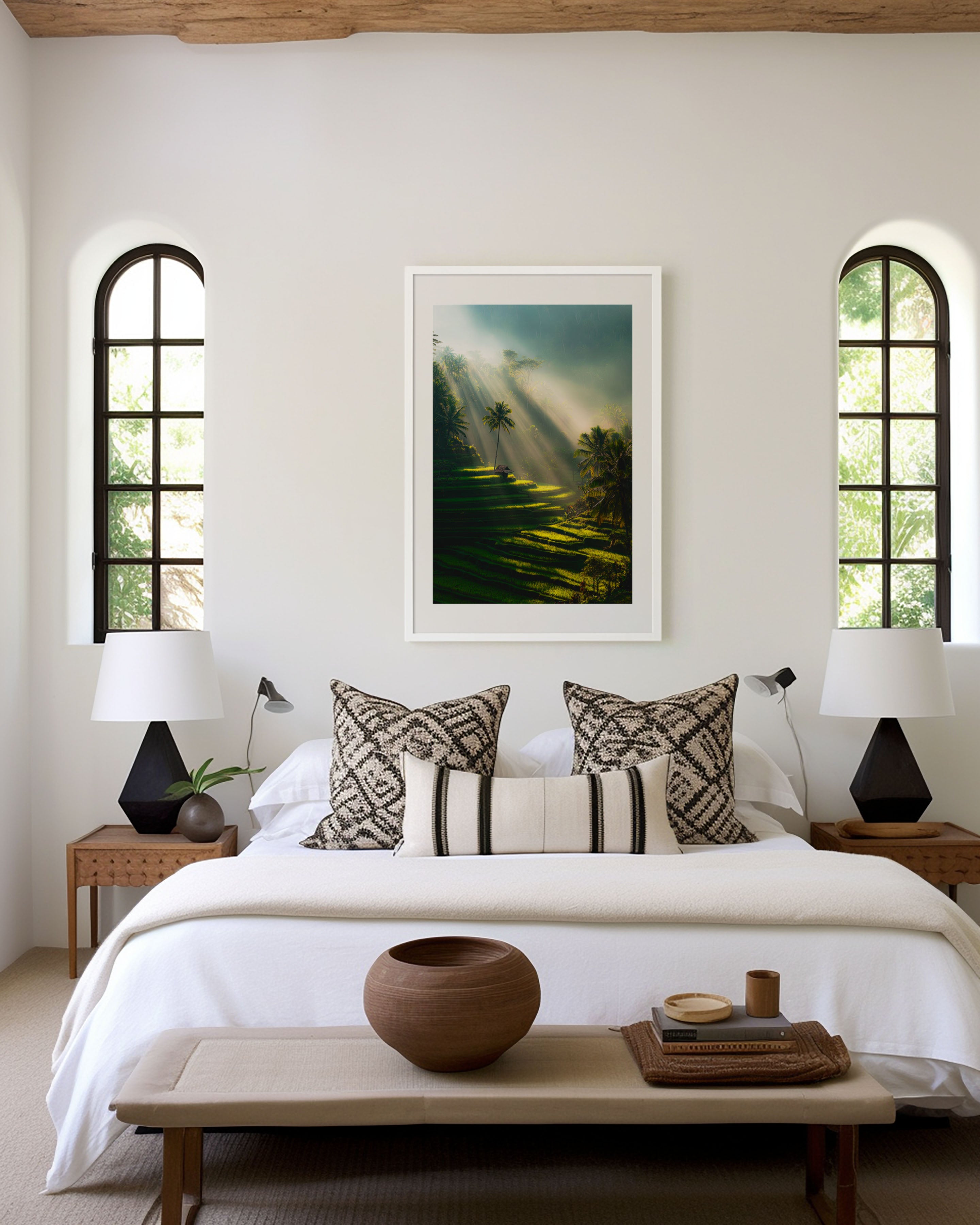Bali Ubud Rice Terraces Sun Rays Wall Art | Indonesia Tropical Jungle Landscape Print | Bali Travel Photography