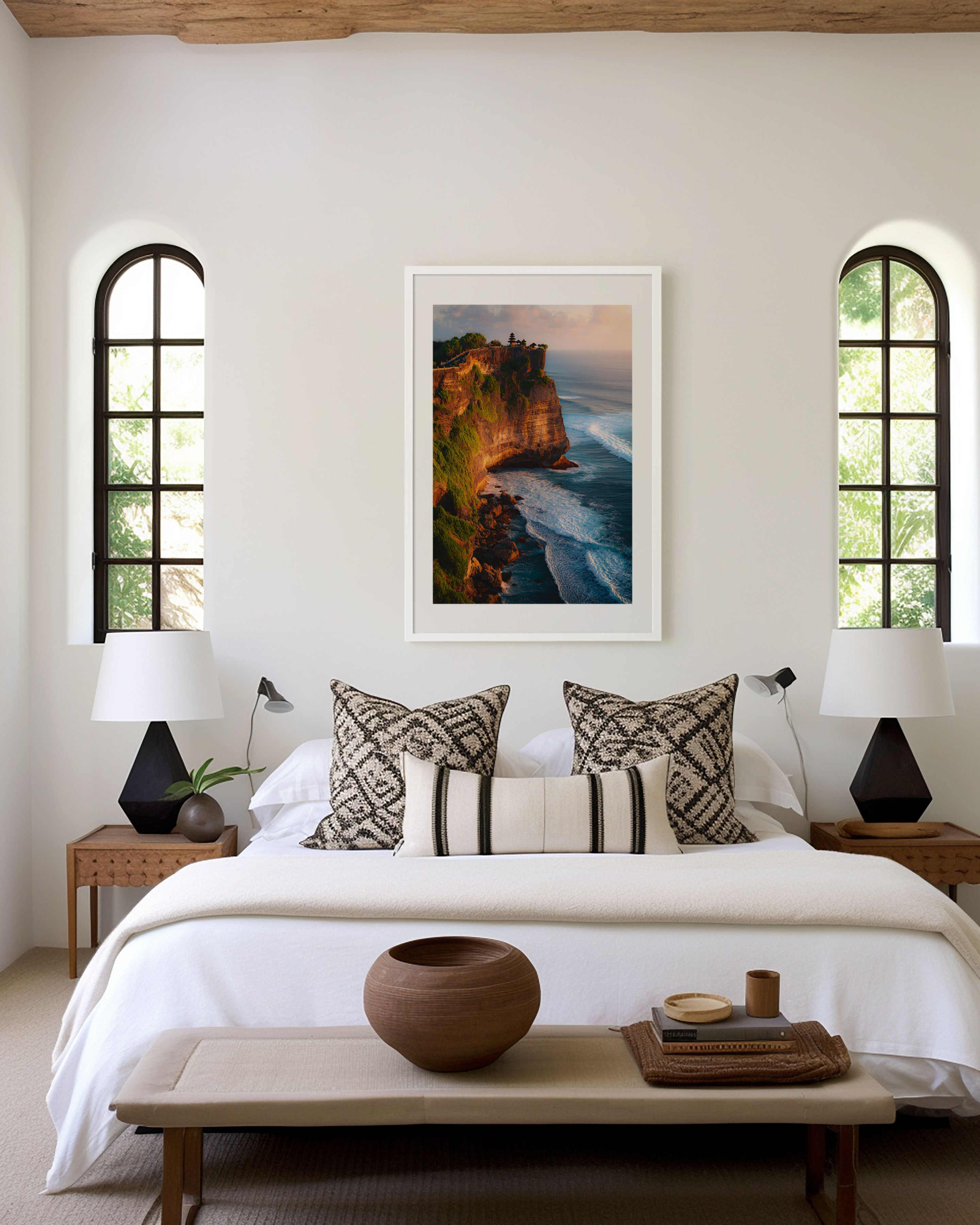 Bali Uluwatu Temple Wall Art Print – Ocean Cliff Sunset Canvas, Coastal Landscape Artwork, Tropical Travel Wall Decor