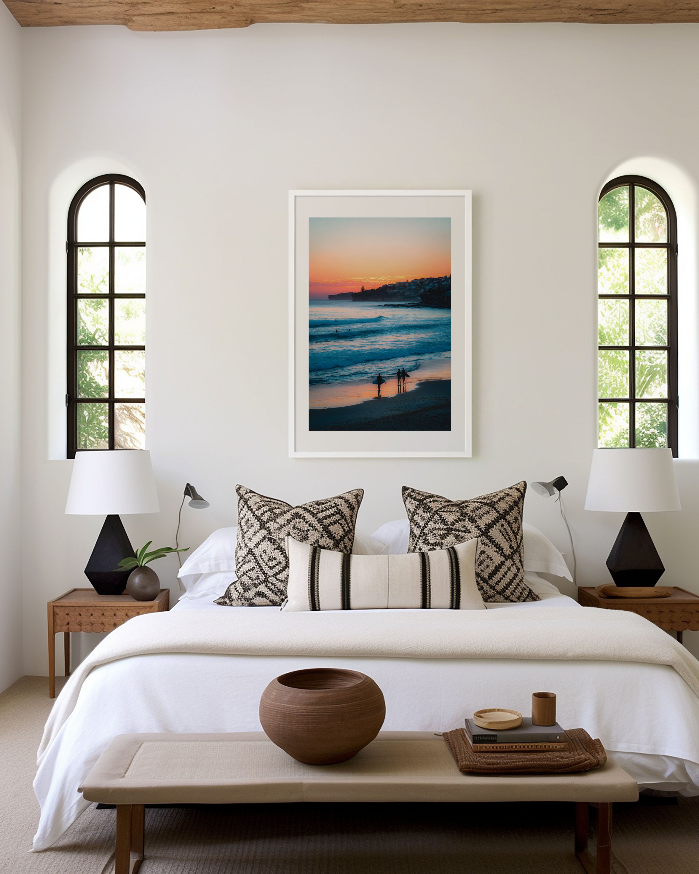 Bondi Beach Sunset Wall Art – Australian Coastal Ocean Canvas Print, Surfer Beach Decor