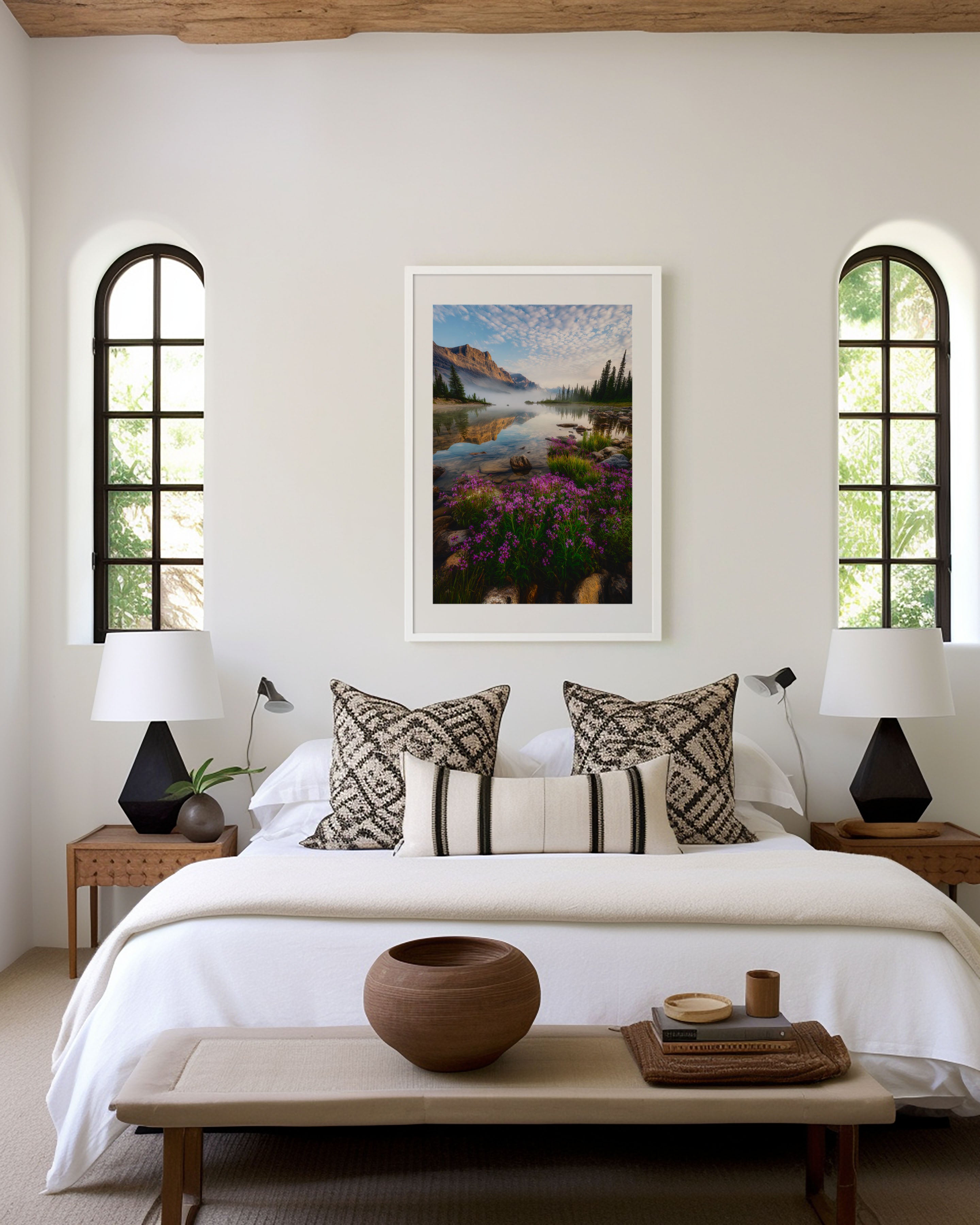 Bow Lake Banff Print | Canadian Rockies Wildflower Lake Wall Art | Alberta Morning Landscape Photography