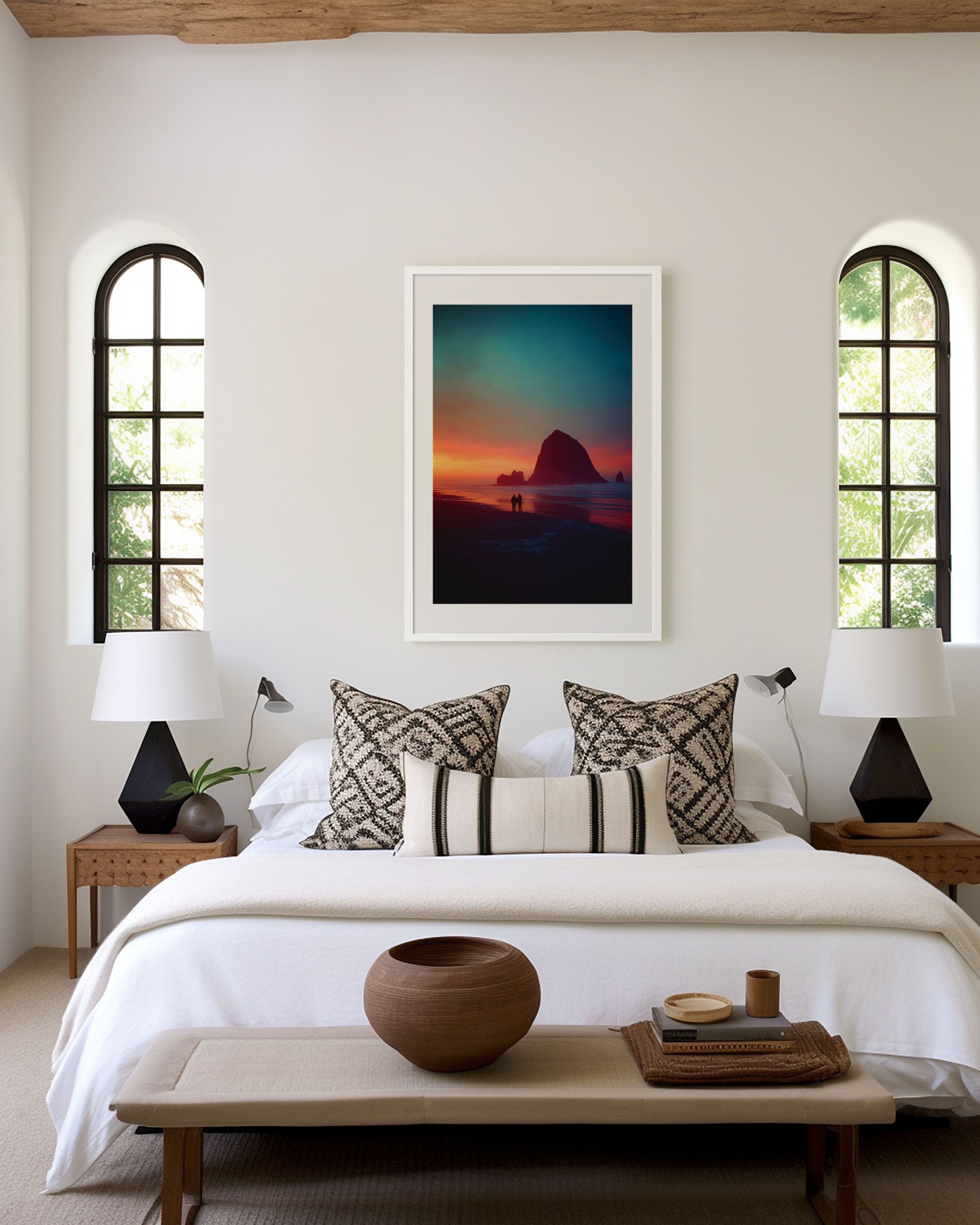 Cannon Beach Haystack Rock Sunset Wall Art | Romantic Coastal Canvas Print