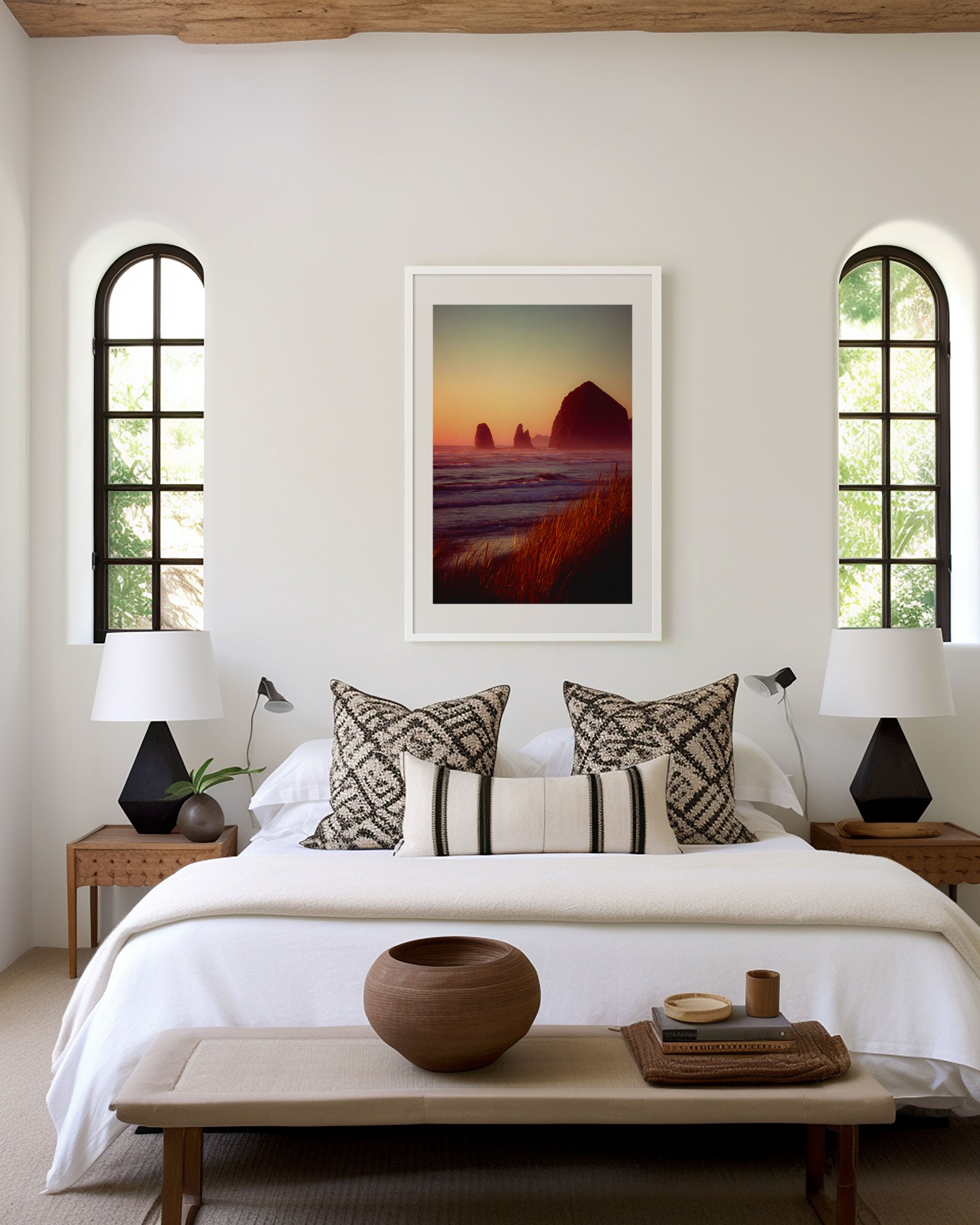 Cannon Beach Oregon Sunset Wall Art | Coastal Ocean Landscape Canvas Print