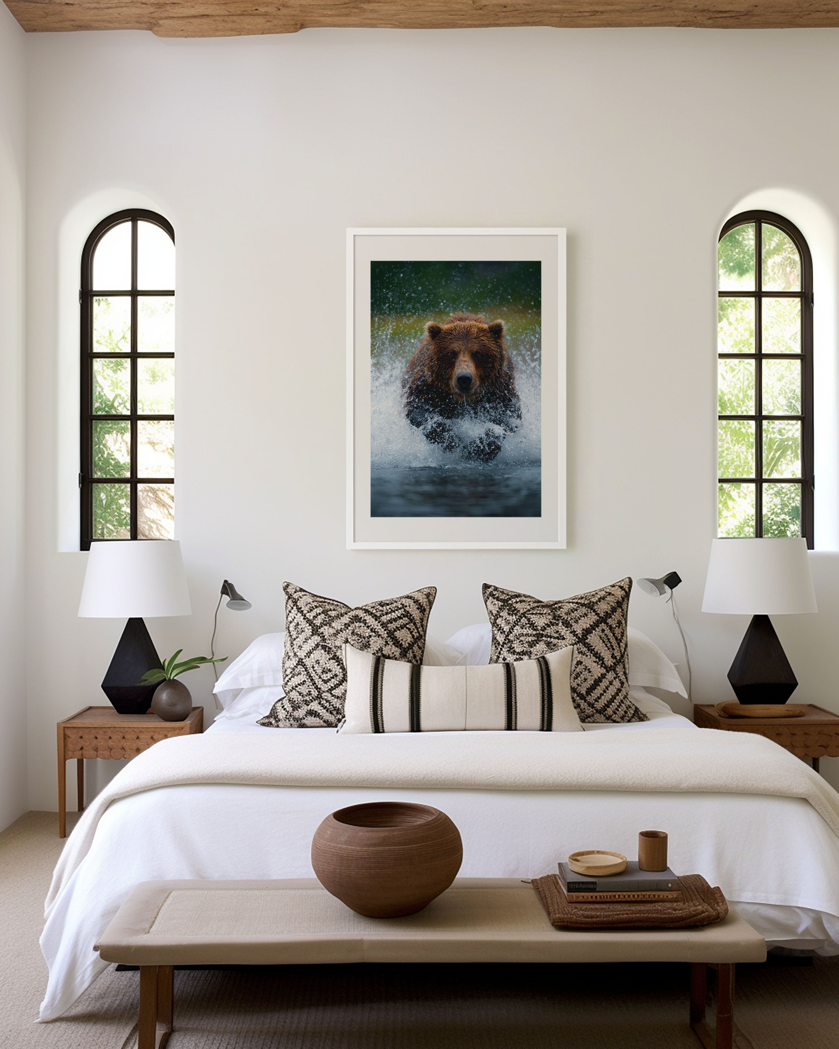 Charging Grizzly Bear Wall Art Print | Wildlife Canvas, Nature Decor