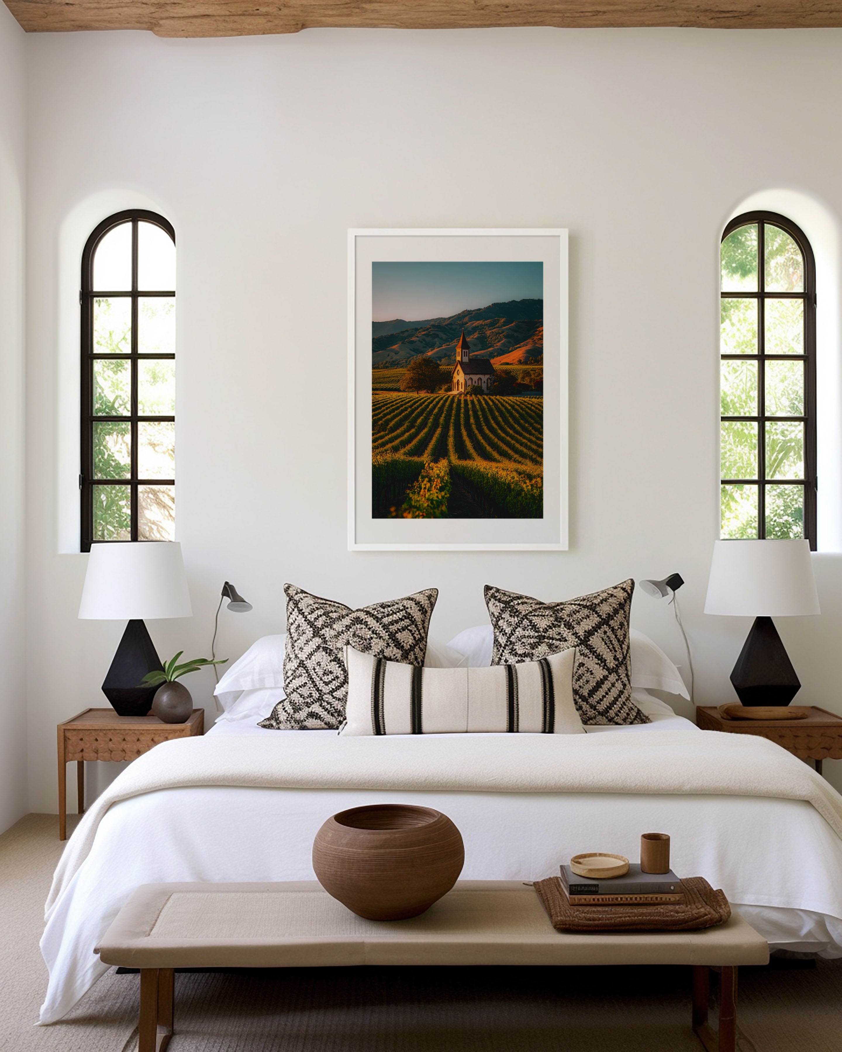 Napa Valley Vineyard Church Wall Art Print | California Wine Country Landscape Photography | Golden Hour Farm Pastoral Poster