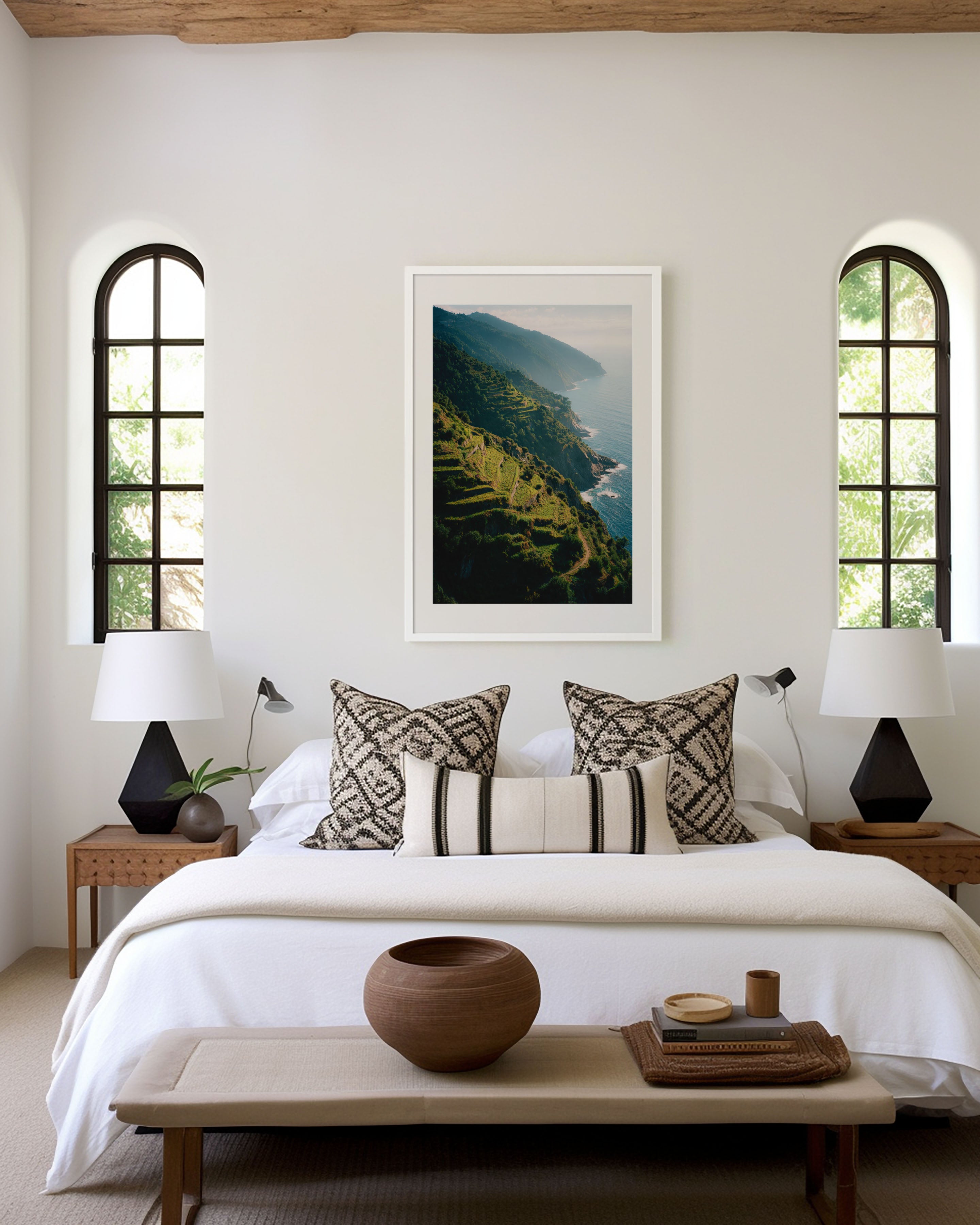 Cinque Terre Terraced Vineyards Wall Art Print | Italian Riviera Coastal Photography | Liguria Cliffside Landscape Poster | Italy Nature Travel Print | Mediterranean Home Decor