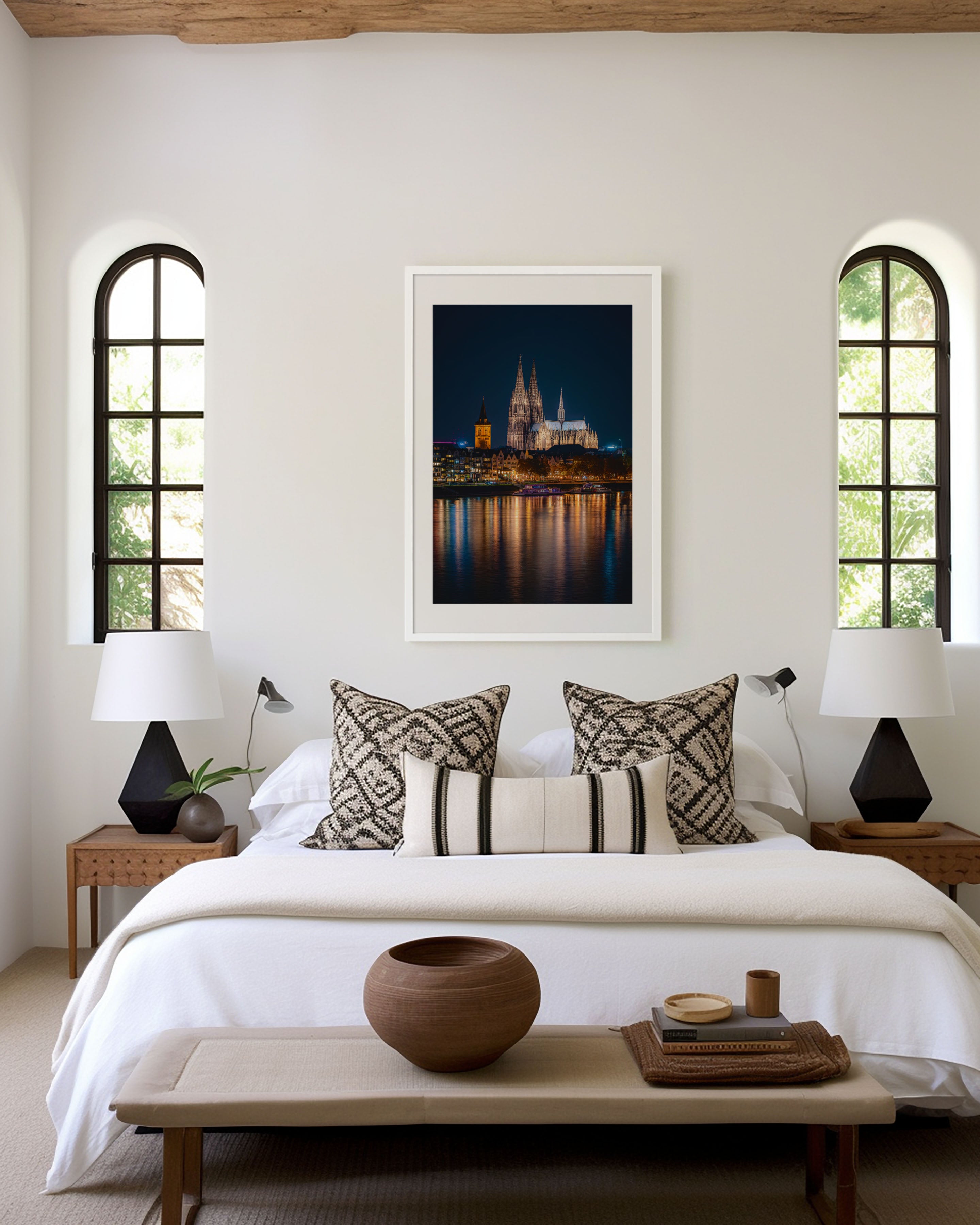 Cologne Cathedral Night Reflection Print | Kölner Dom Rhine River Wall Art | Germany Gothic Cathedral Cityscape Photography Poster