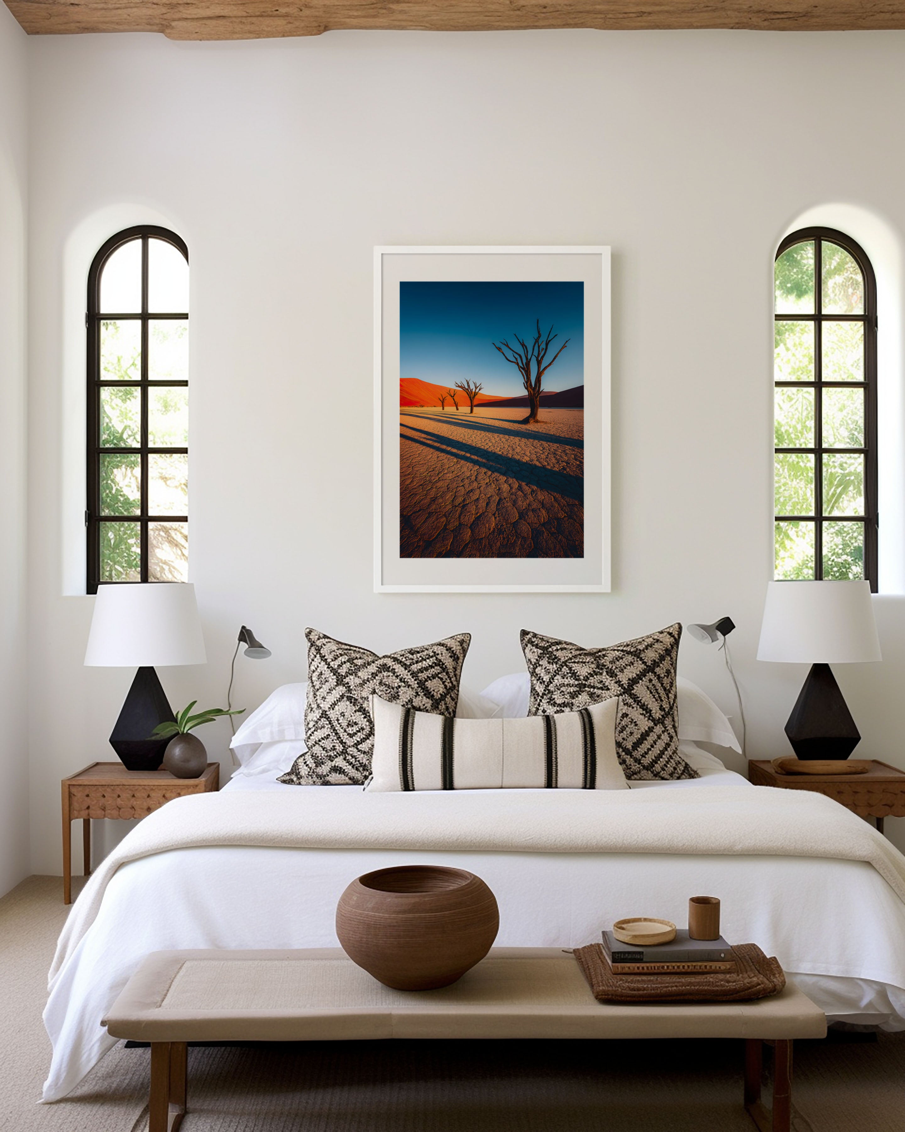 Deadvlei Clay Pan Wall Art Print | Namib Desert Namibia Dead Camel Thorn Trees Sunrise Photography | Africa Travel Poster | Bold Minimalist Home Decor
