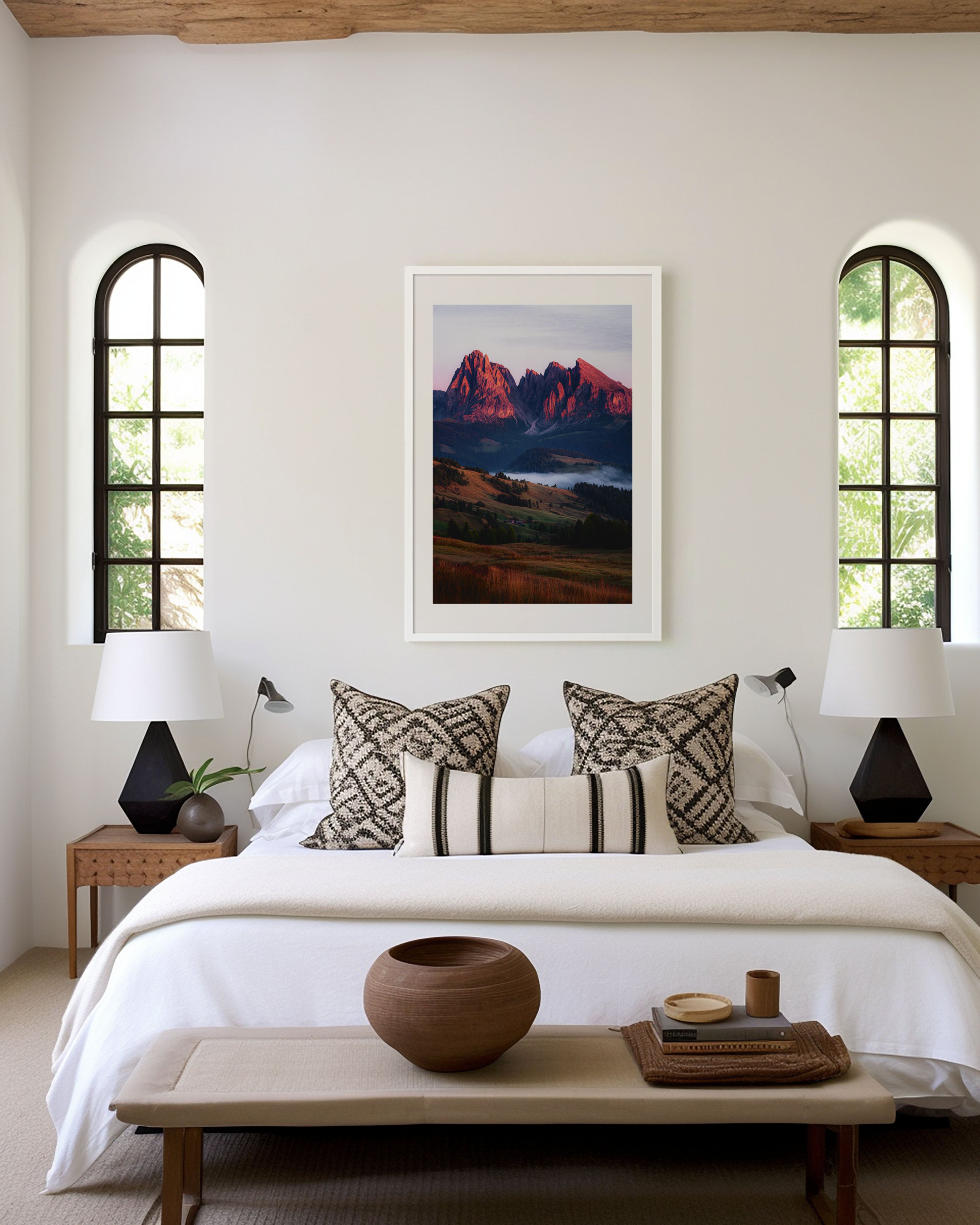 Alpe di Siusi Dolomites Alpenglow Wall Art Print | Italy Seiser Alm Photography | Sassolungo Sunrise Mountain Mist Poster