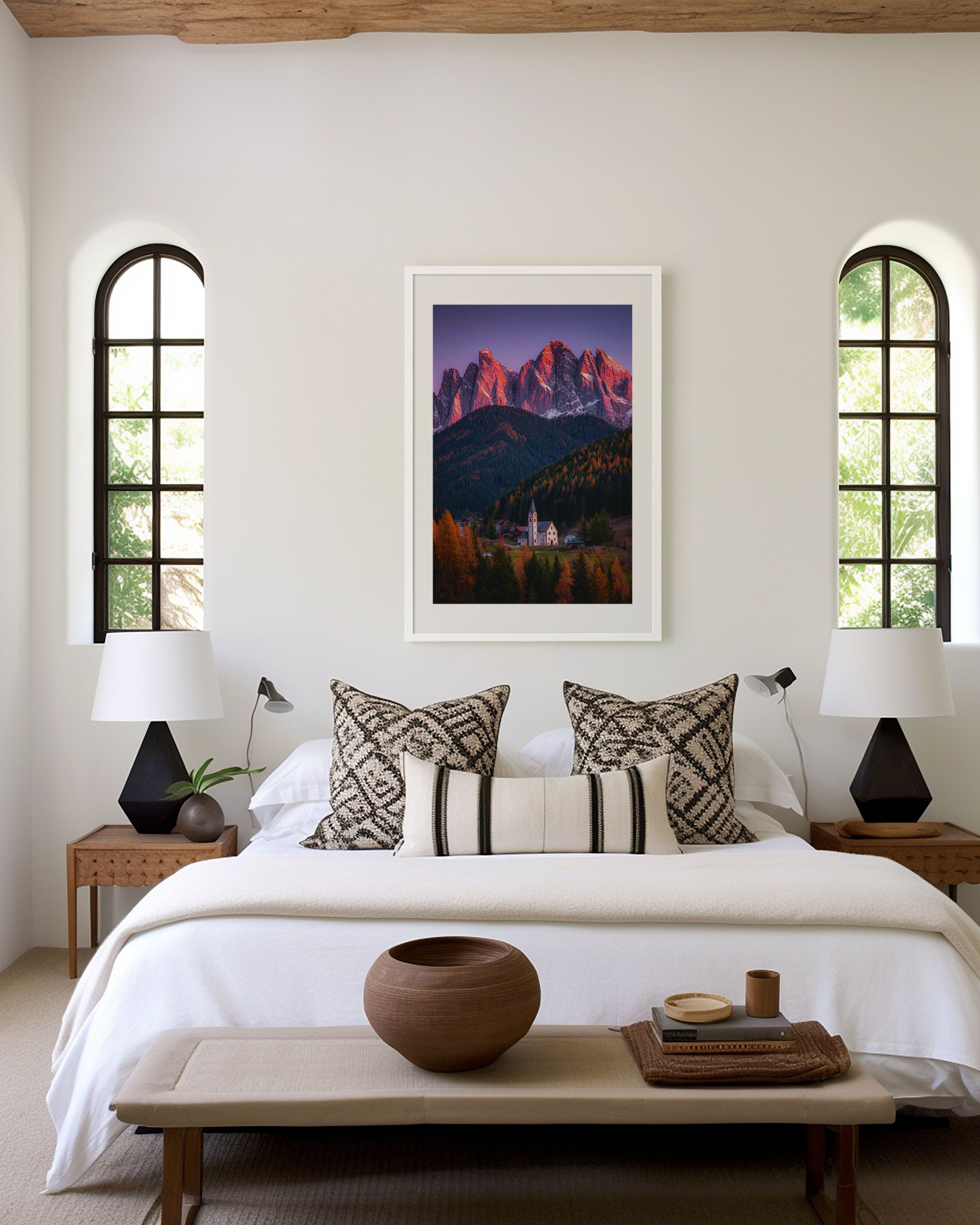 Dolomites Alpenglow Church Wall Art Print | Val di Funes Italy Autumn Photography | Santa Maddalena Mountain Poster
